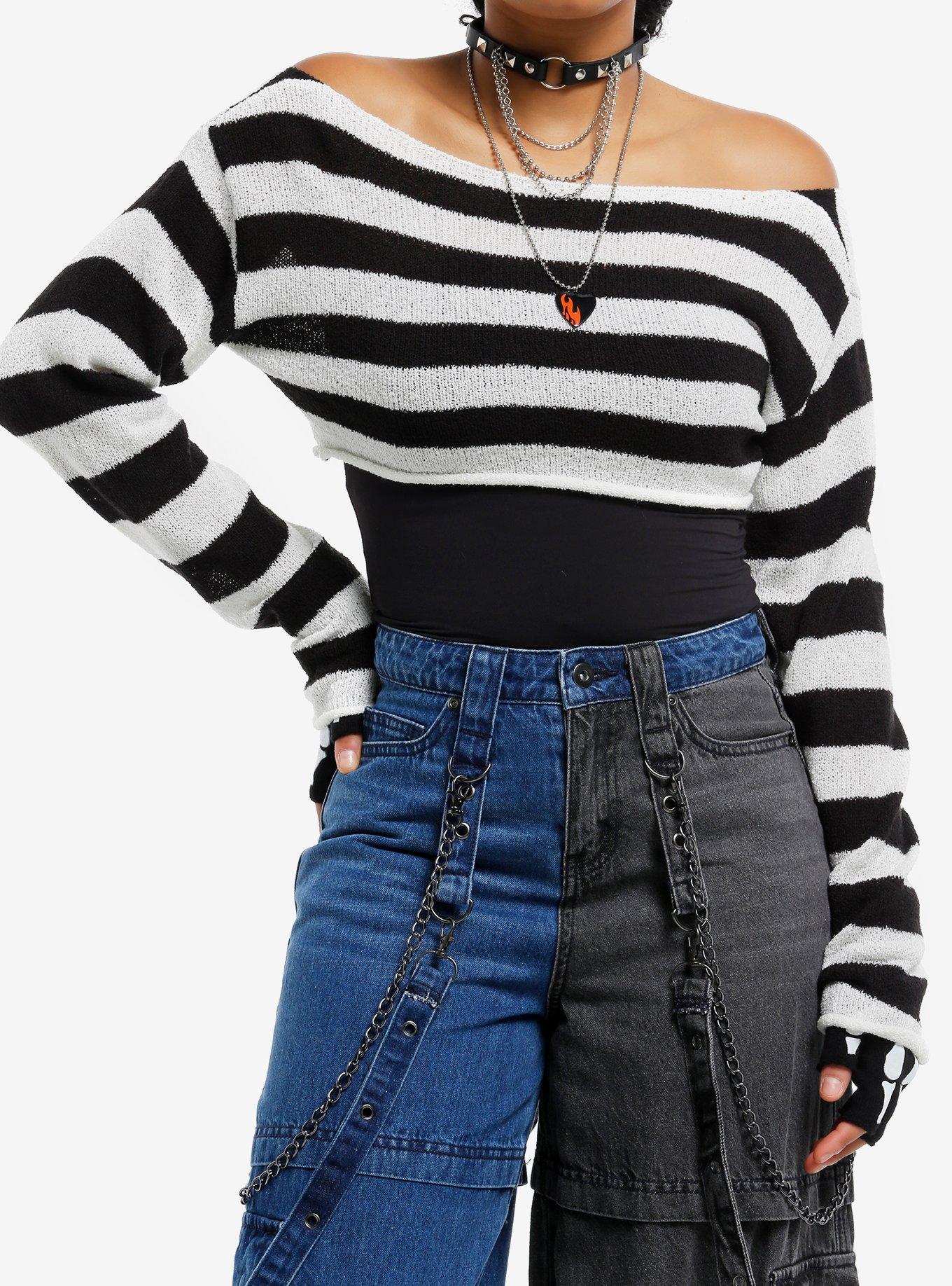 Black & White Stripe Bolero Girls Crop Shrug, , hi-res