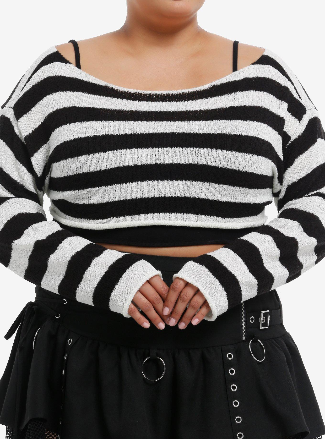 Black & White Stripe Bolero Girls Crop Shrug Plus Size, , hi-res