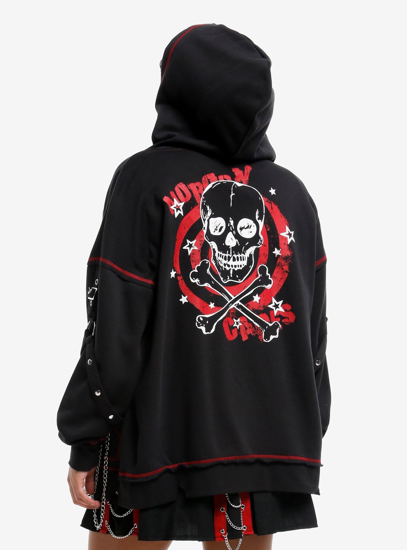 Black & Red Contrast Stitch Hardware Chain Girls Hoodie, , hi-res