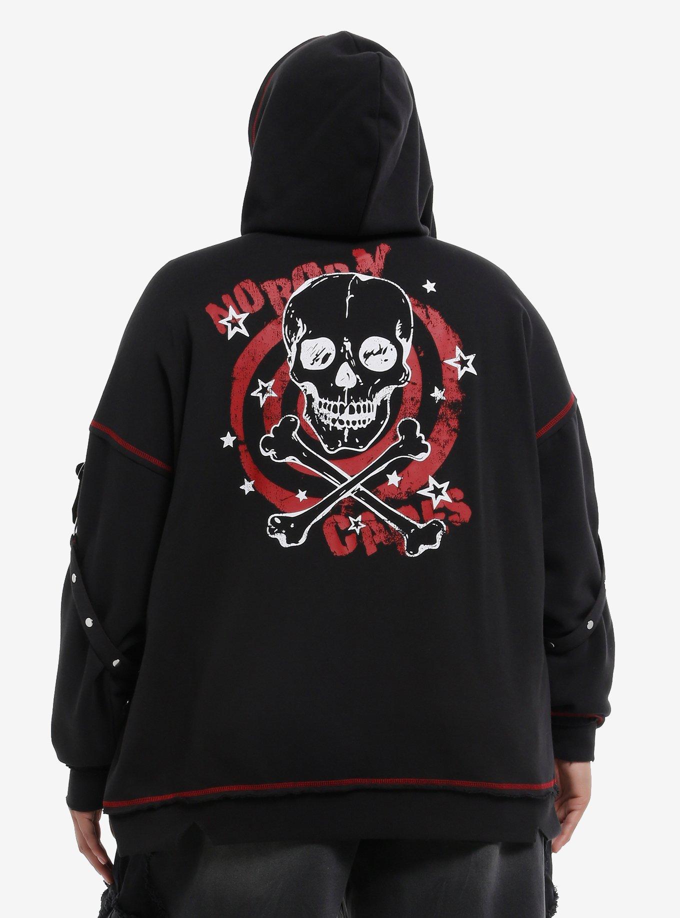 Black & Red Contrast Stitch Hardware Chain Girls Hoodie Plus Size, , hi-res