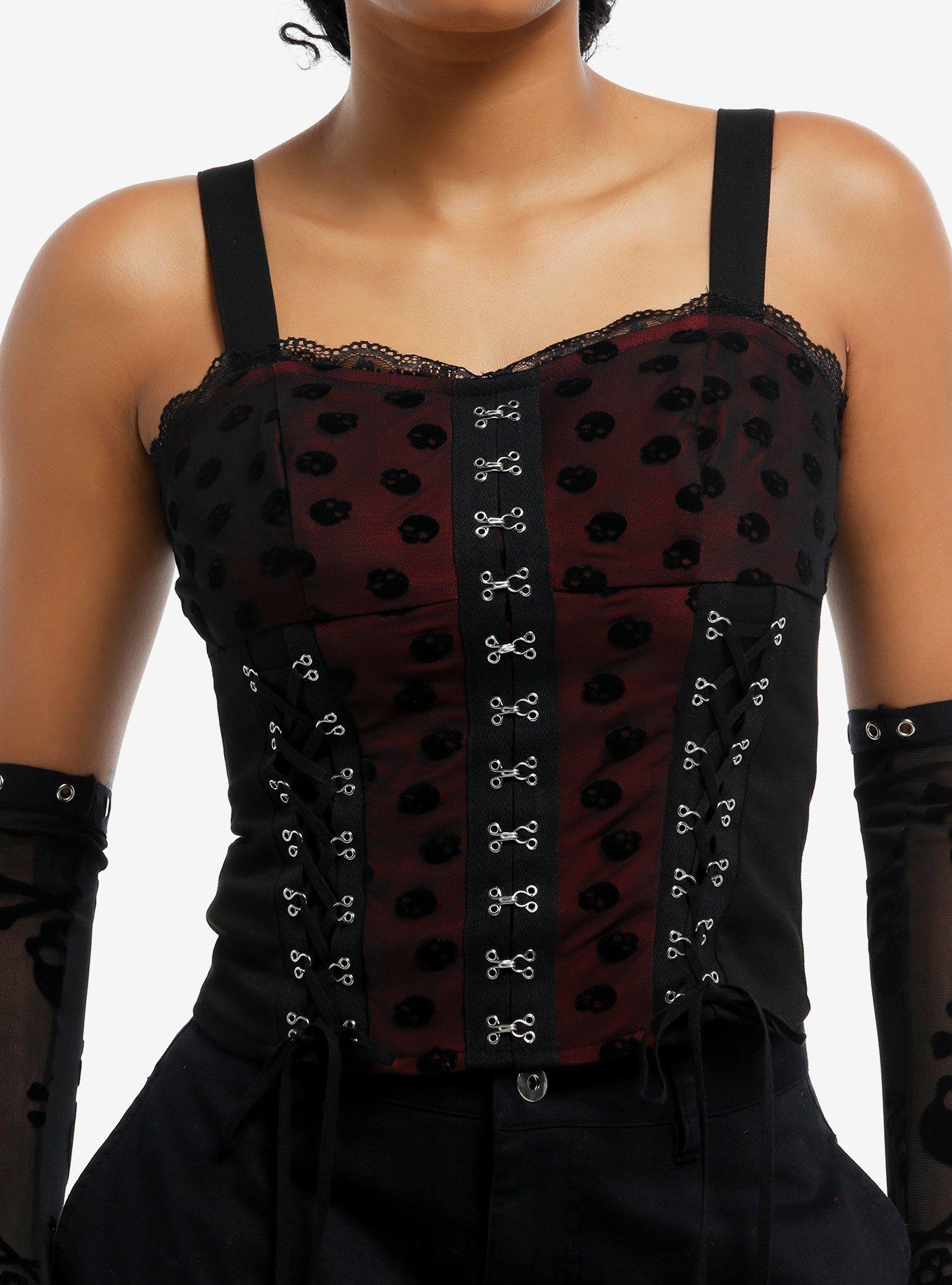 Skull Polka Dot Mesh Corset Girls Tank Top, , hi-res