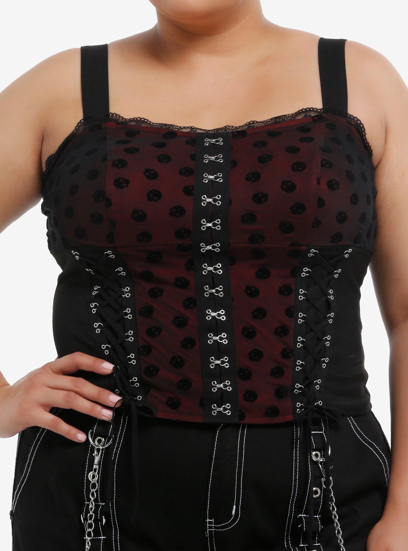 Skull Polka Dot Mesh Corset Girls Tank Top Plus Size, , hi-res