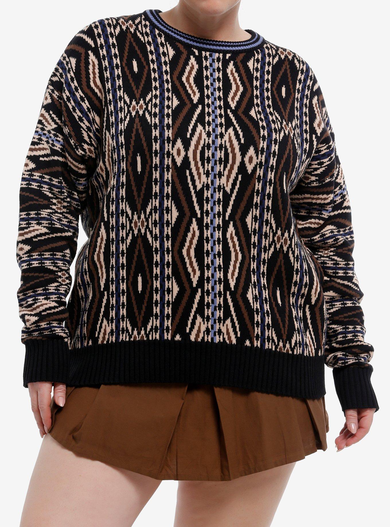 Thorn & Fable Brown Grandpa Knit Girls Sweater Plus Size, , hi-res