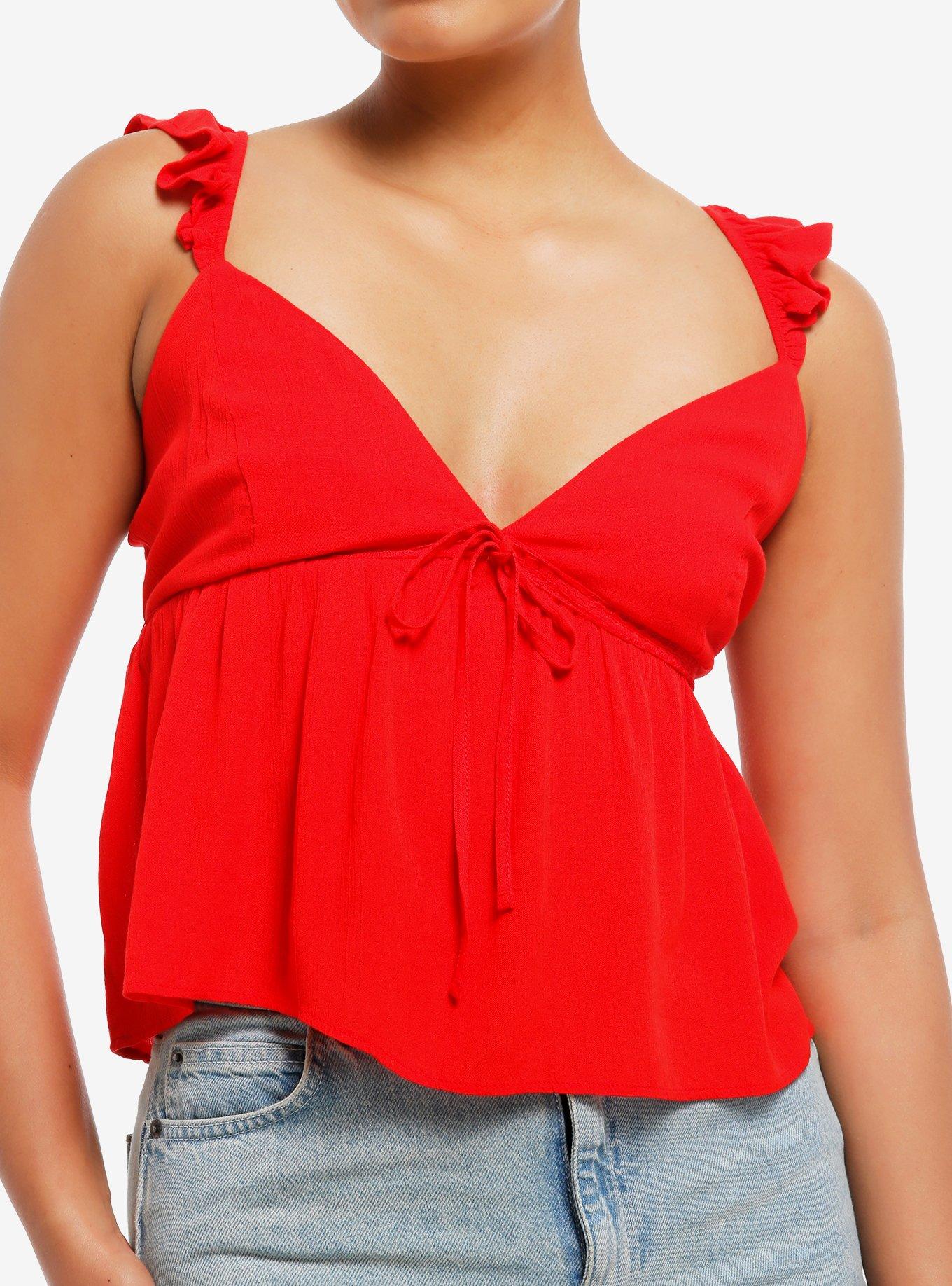 Red Ruffle Babydoll Girls Tank Top, , hi-res