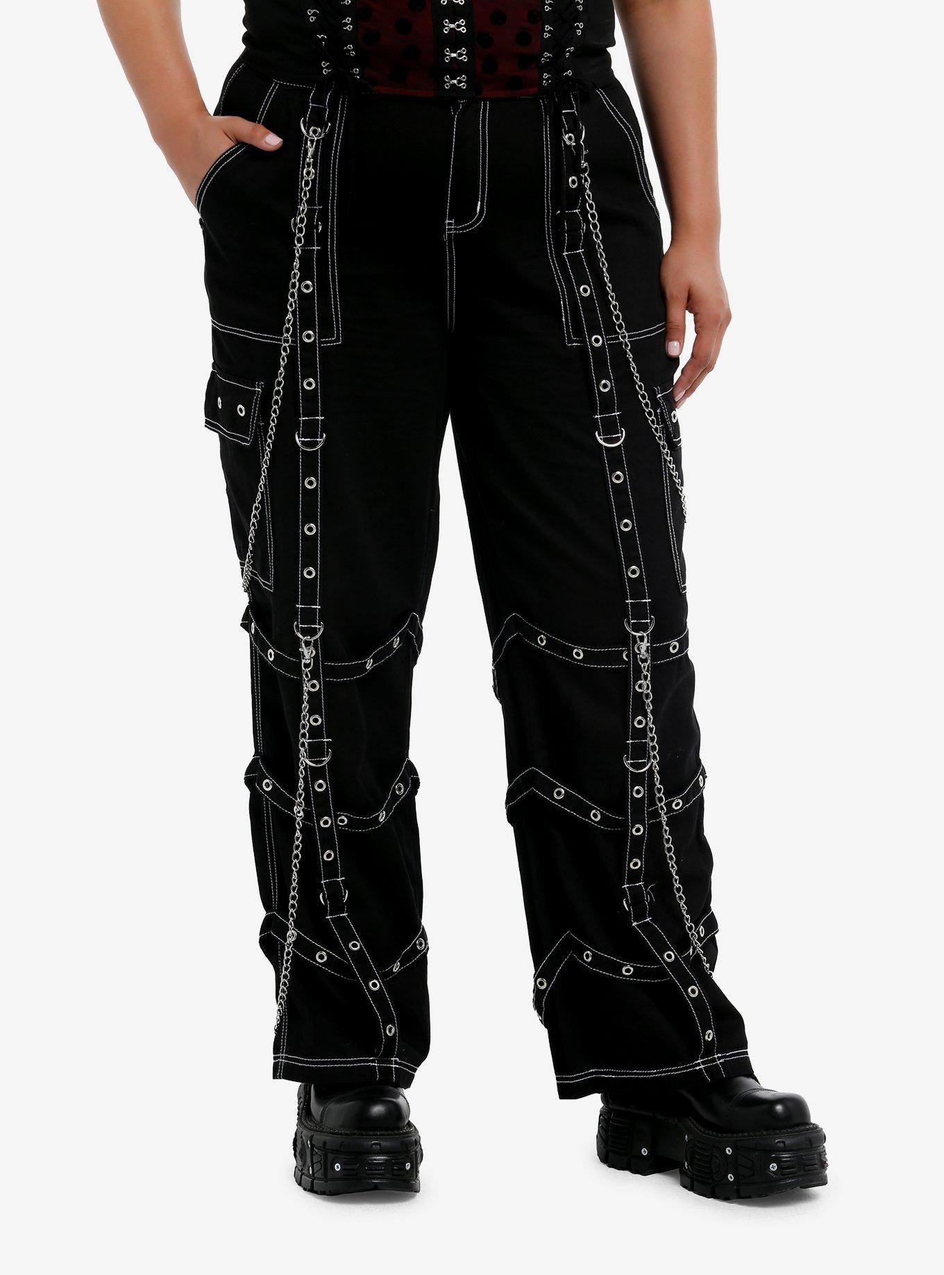 Black Grommet Hardware Contrast Carpenter Pants Plus Size, , hi-res