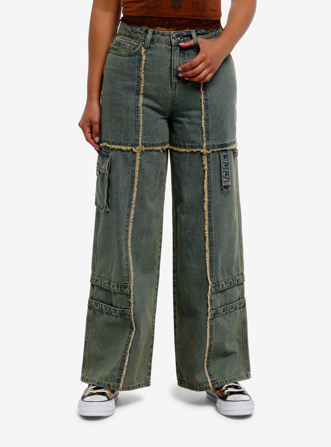Social Collision Vintage Wash Frayed Seams Wide Leg Jeans, , hi-res