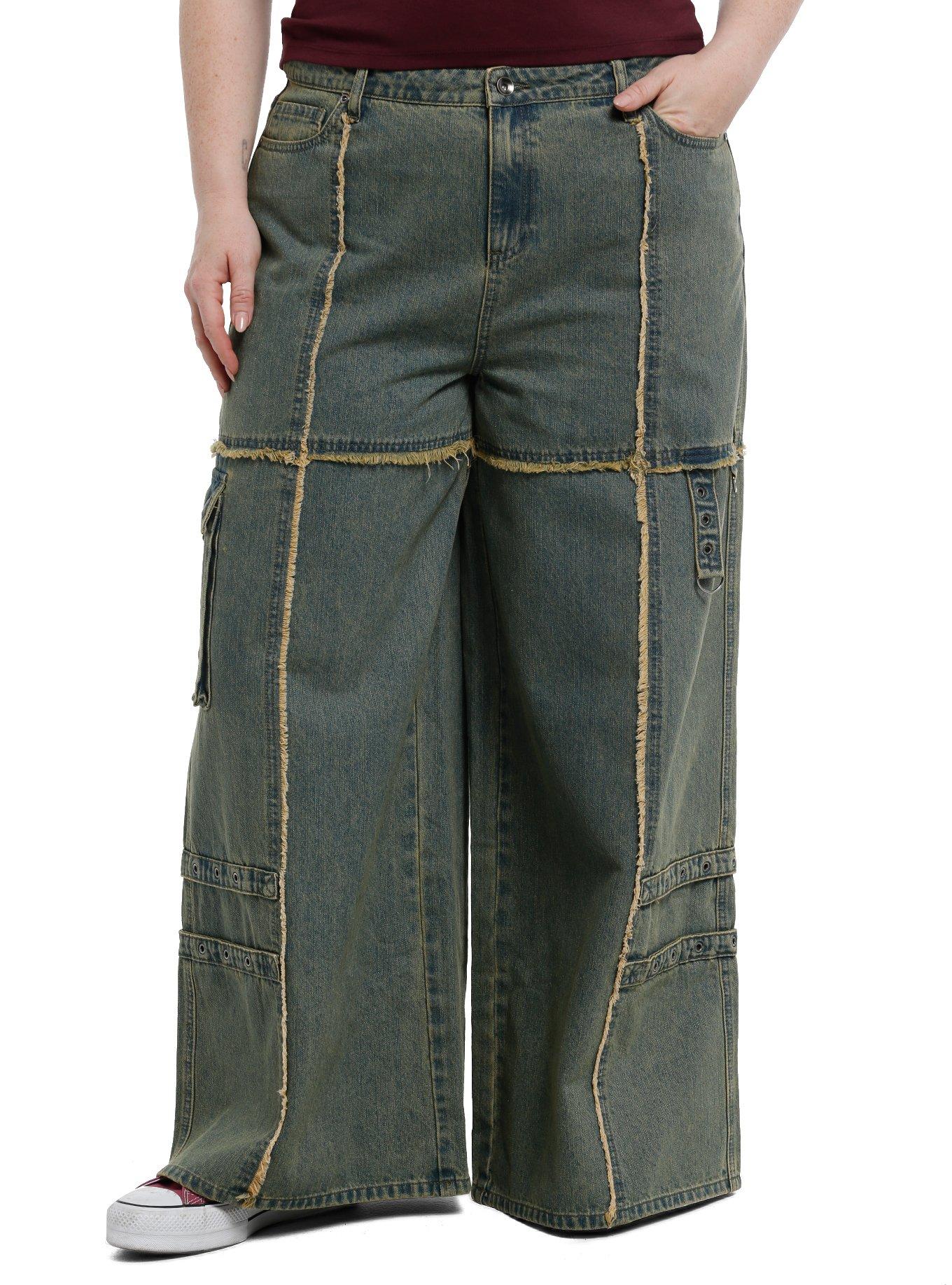 Social Collision Vintage Wash Frayed Seams Wide Leg Jeans