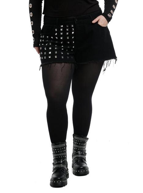 Social Collision Pyramid Stud Split High-Rise Shorts Plus
