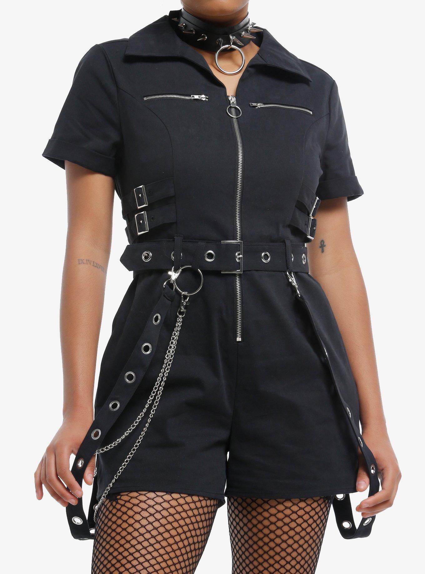 Social Collision Chains & Grommets Zip Romper, , hi-res