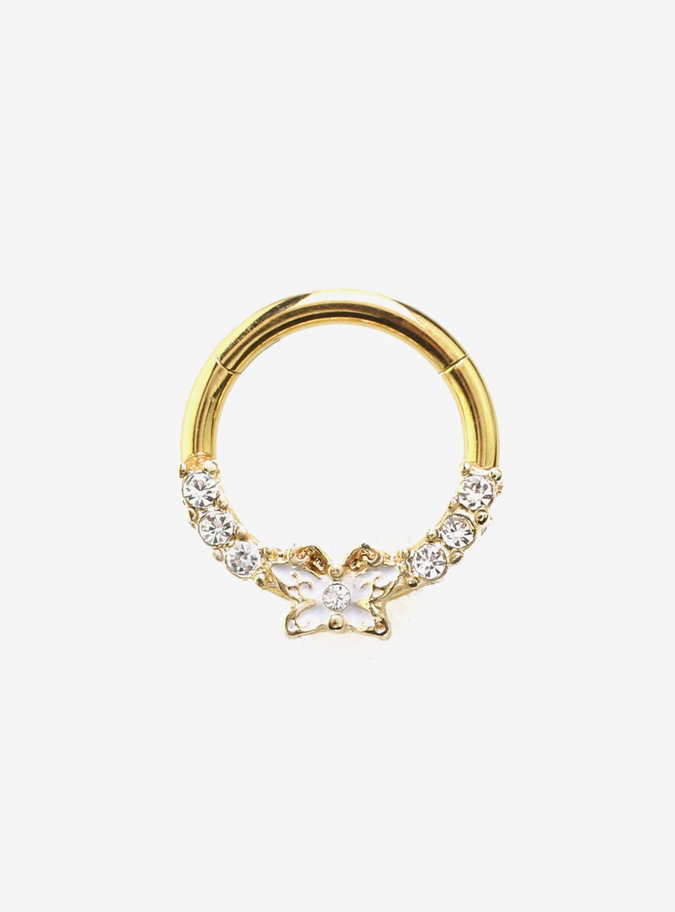 Steel Gold Butterfly Bling Hinged Clicker, , hi-res
