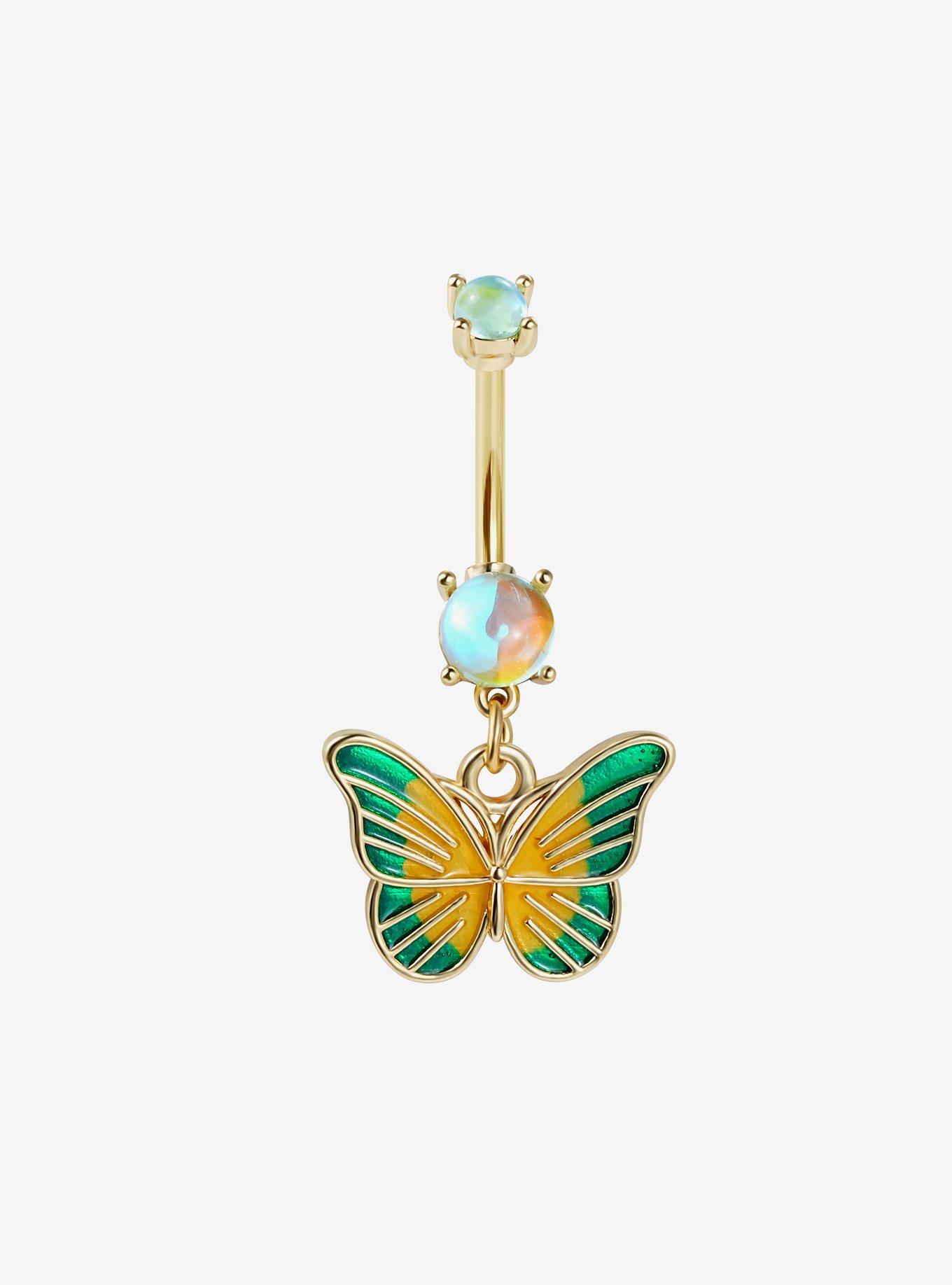 14G Steel Gold Butterfly Navel Barbell, , hi-res