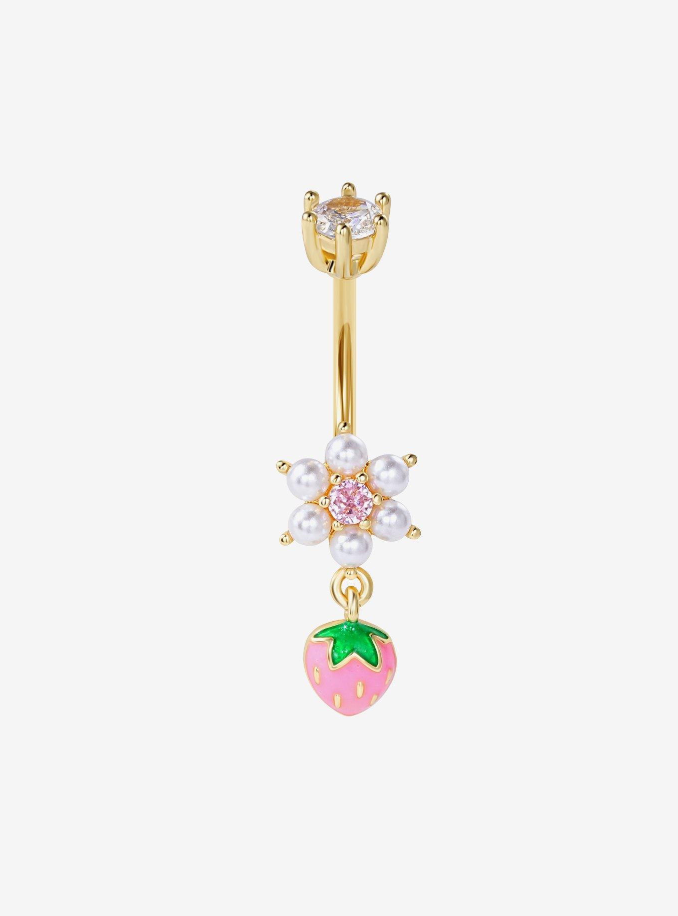 14G Steel Pearl Strawberry Navel Barbell, , hi-res