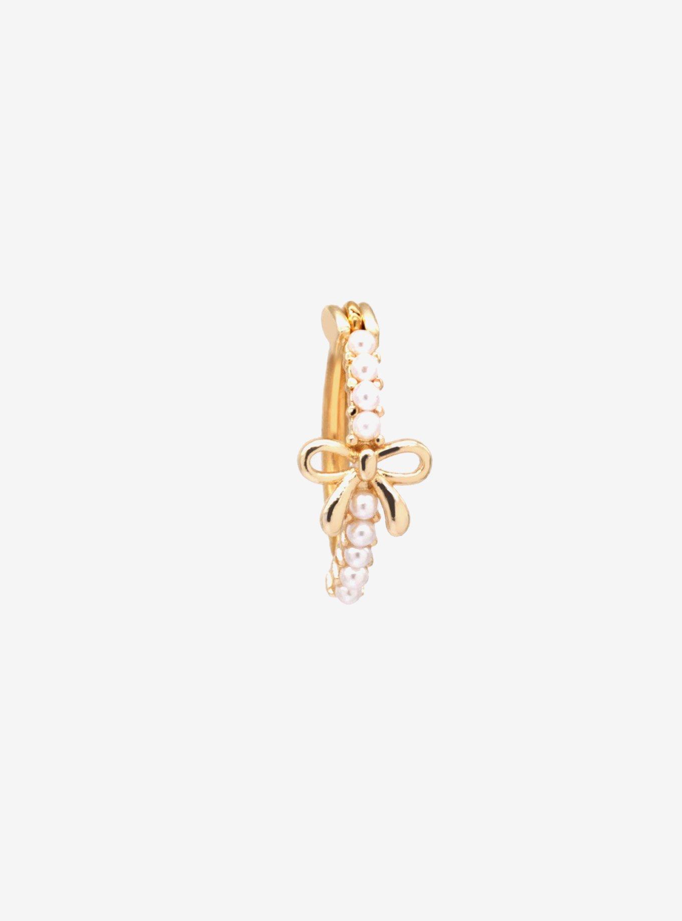 Steel Gold Pearl Bow Hinged Clicker, , hi-res
