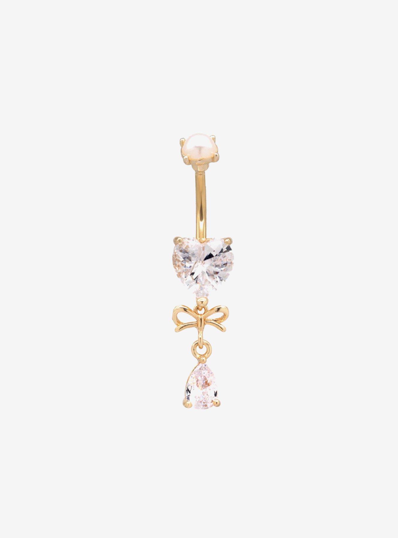14G Steel Heart Bow Navel Barbell, , hi-res