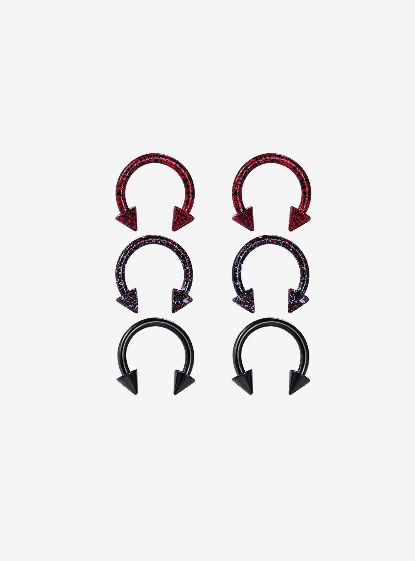 Steel Black & Red Splatter Circular Barbell 6 Pack, , hi-res