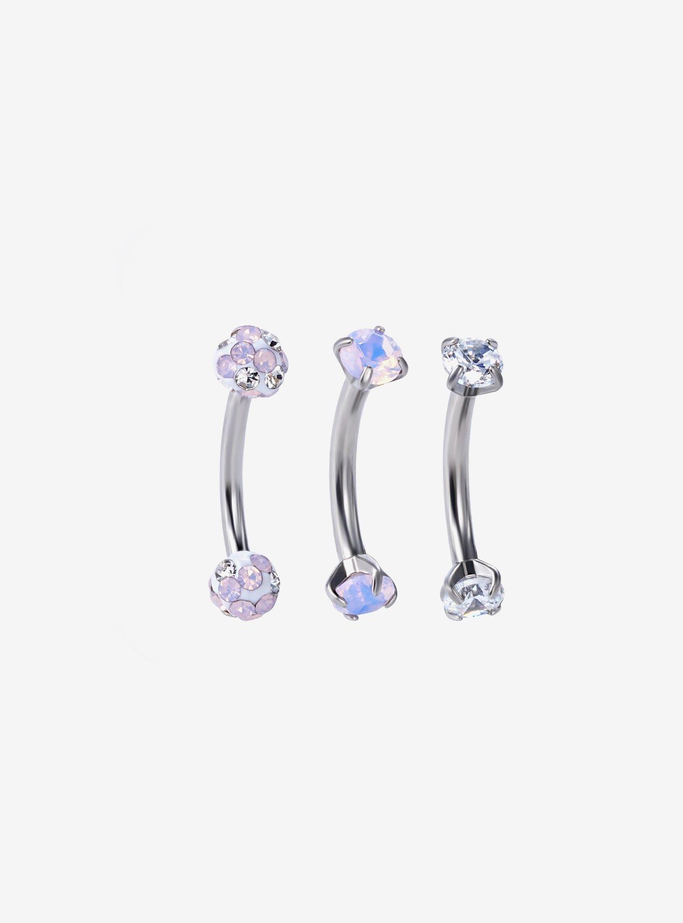 16G Steel Iridescent Pink Gem Eyebrow Barbell 3 Pack, , hi-res