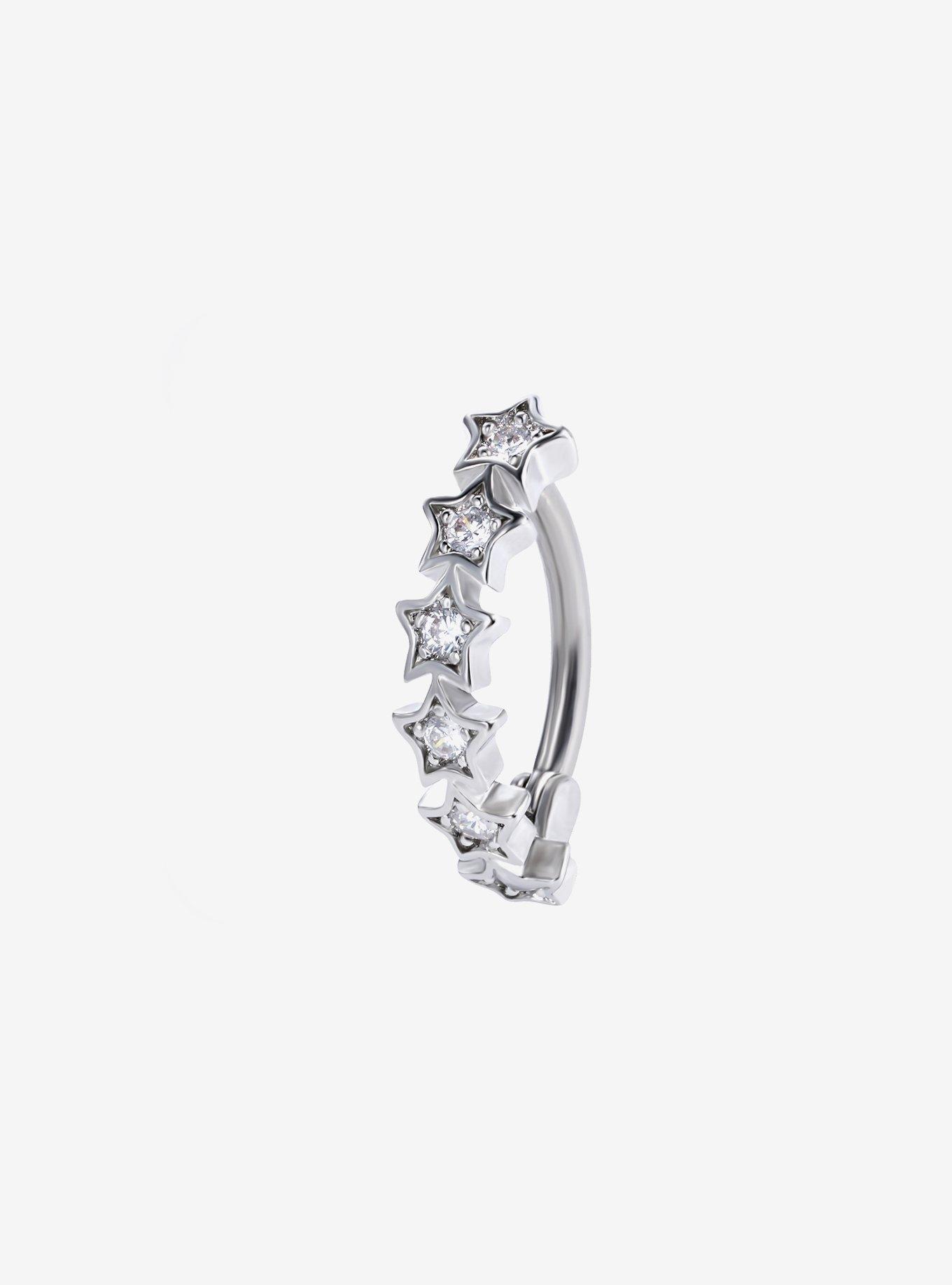 14G Steel Silver Star Bling Hinged Clicker, , hi-res