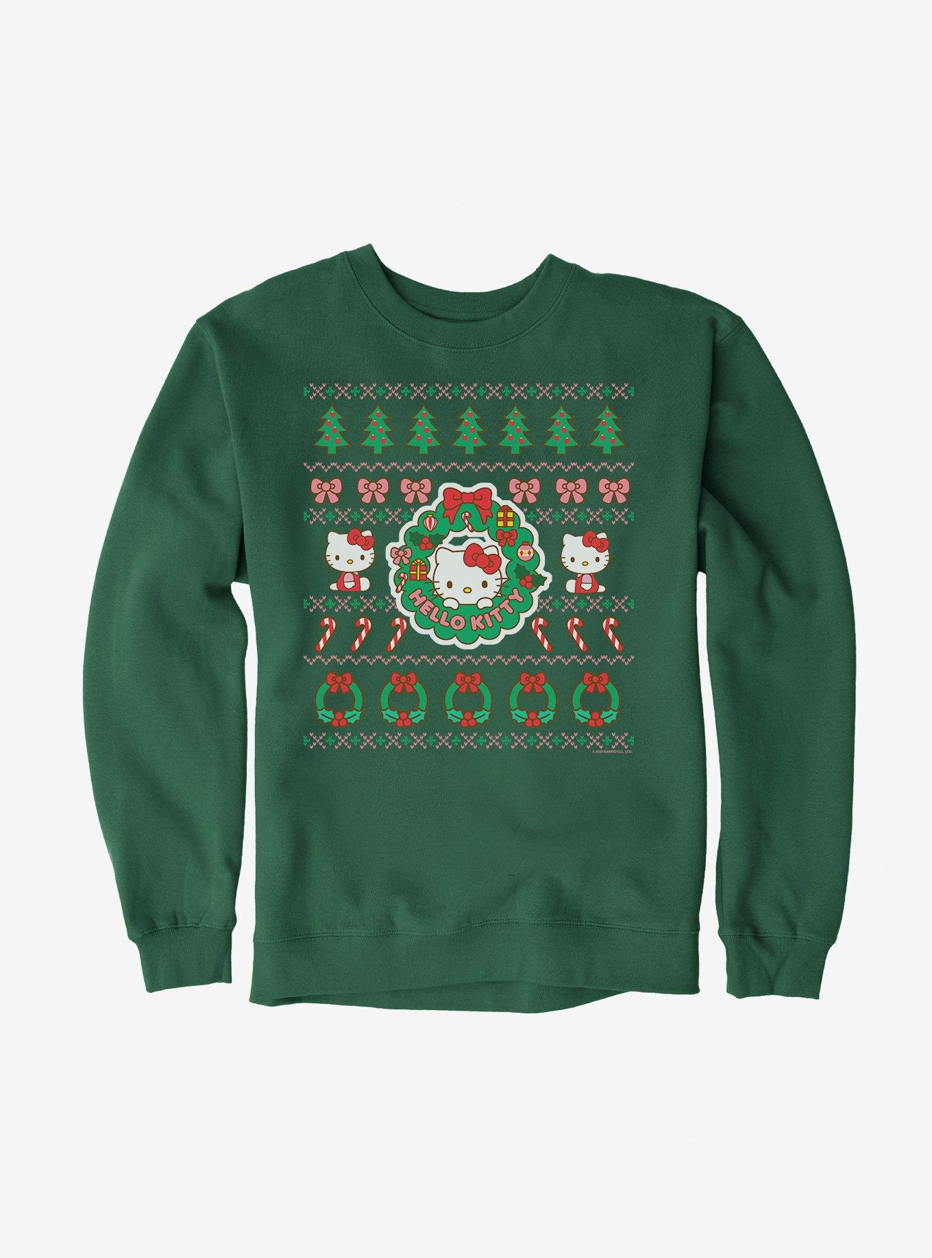Hello Kitty Ugly Christmas Pattern Sweatshirt, FOREST GREEN, hi-res
