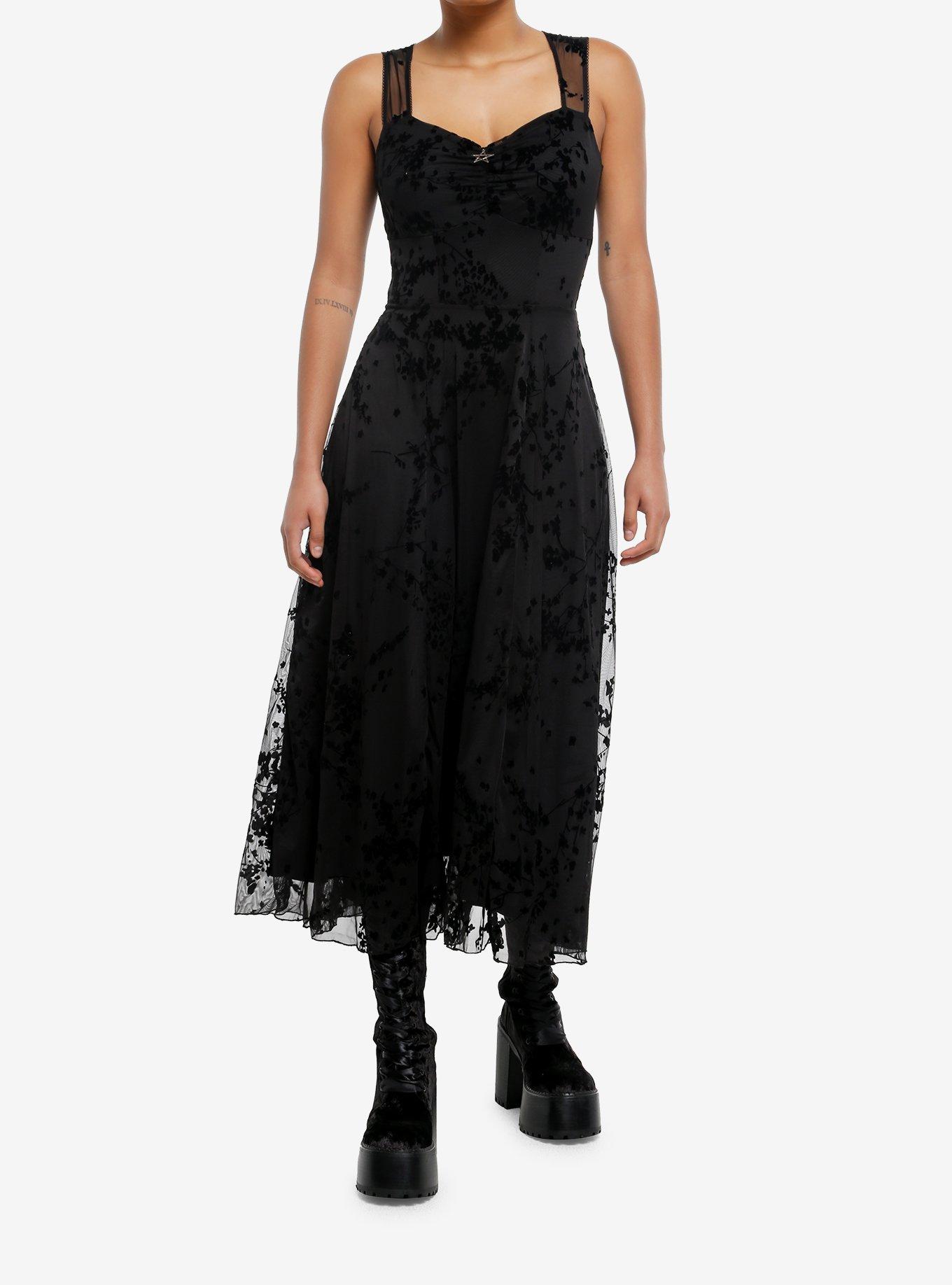Cosmic Aura Black Floral Mesh Maxi Dress, , hi-res