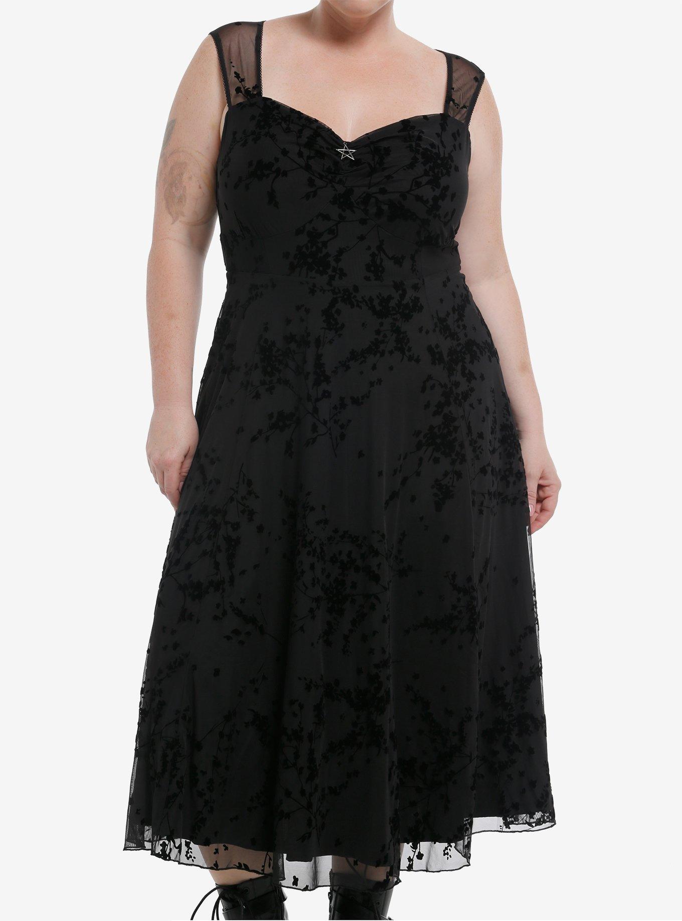 Cosmic Aura Black Floral Mesh Maxi Dress Plus Size, , hi-res