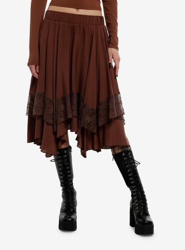 スカート Knit Lace Jagged-hem Skirt / Brown 34021051_hi?h=512