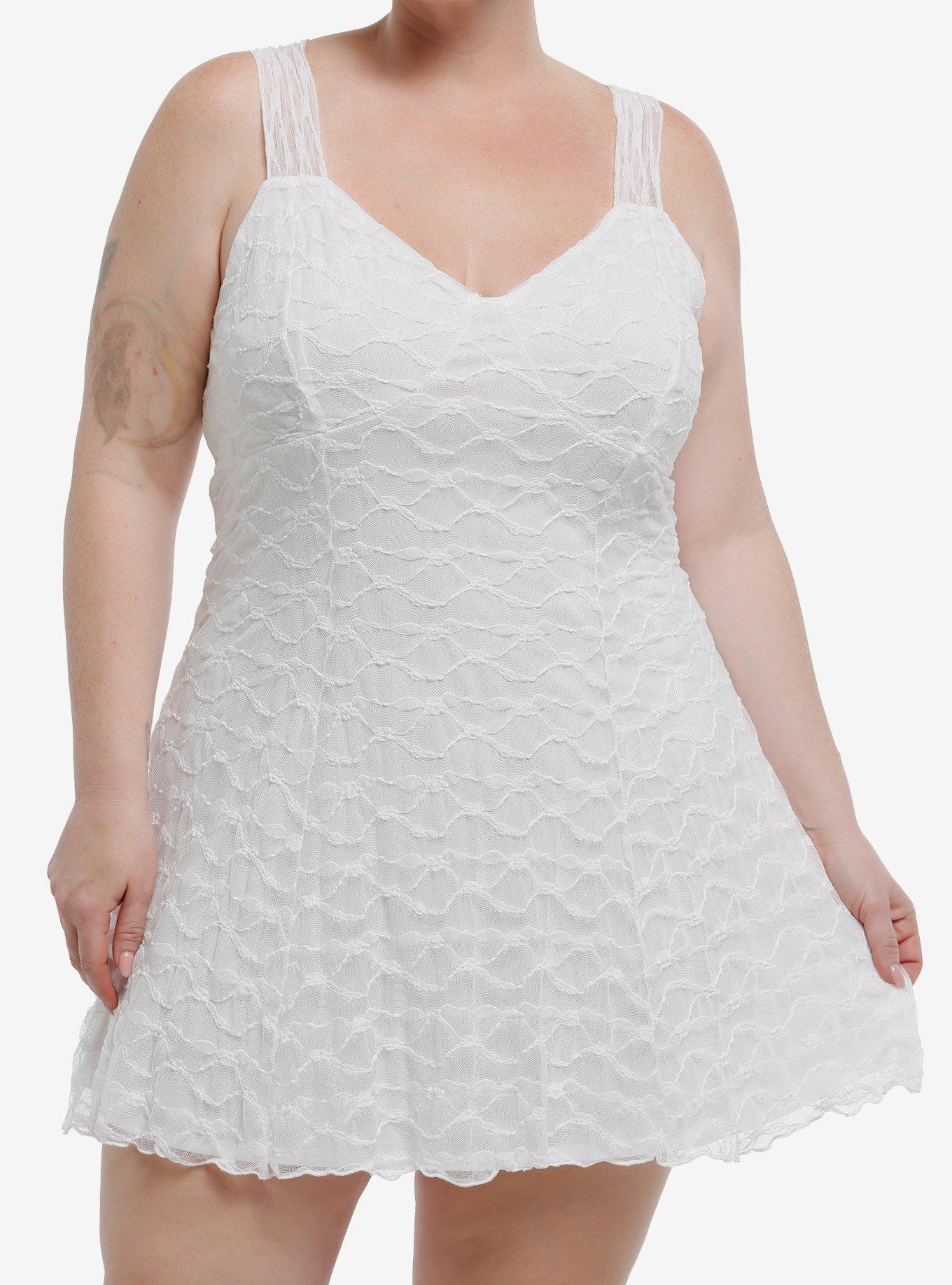 White Lace Fit & Flare Mini Dress Plus Size, , hi-res