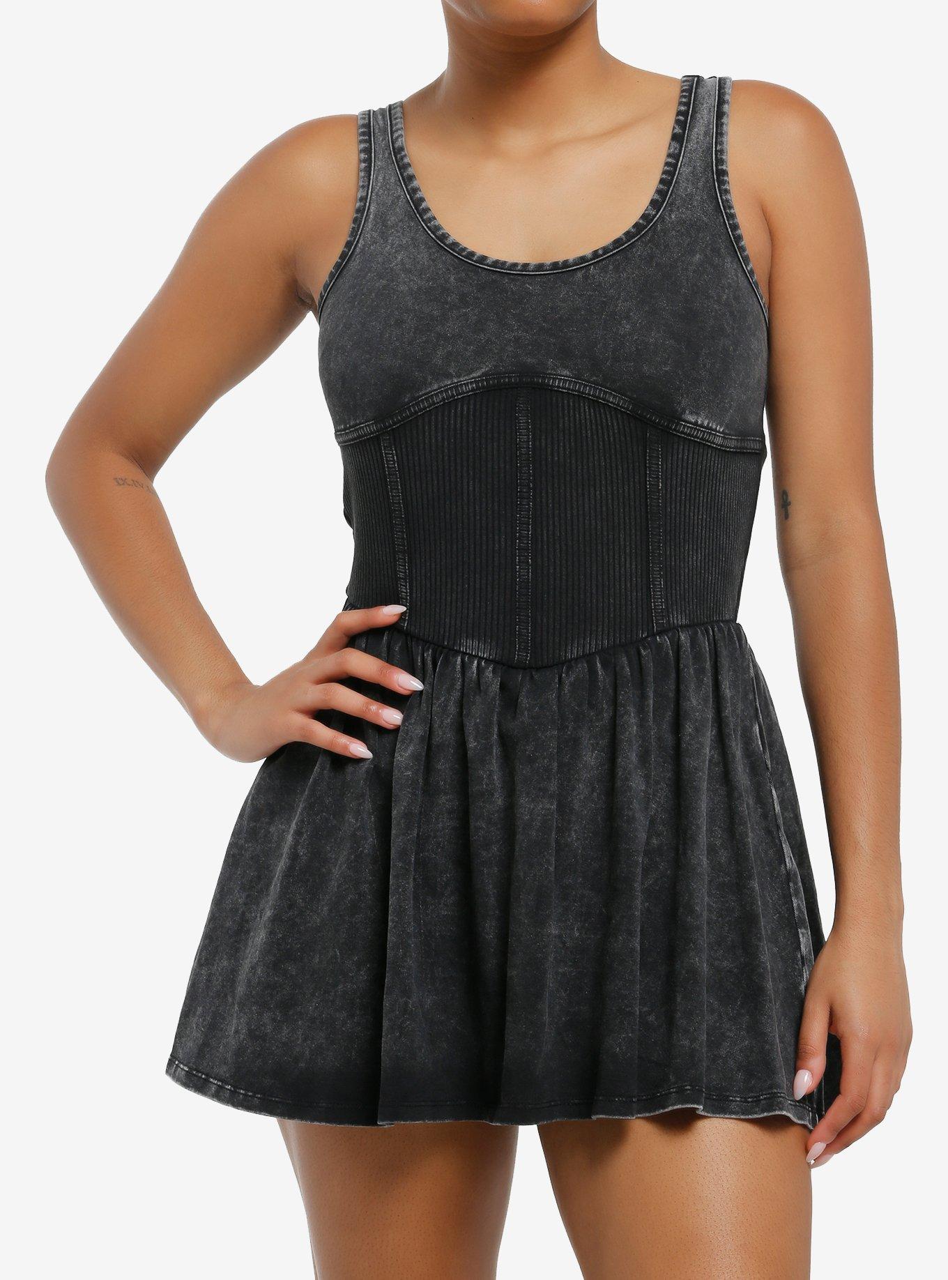 Washed Black Corset Tank Dress, , hi-res