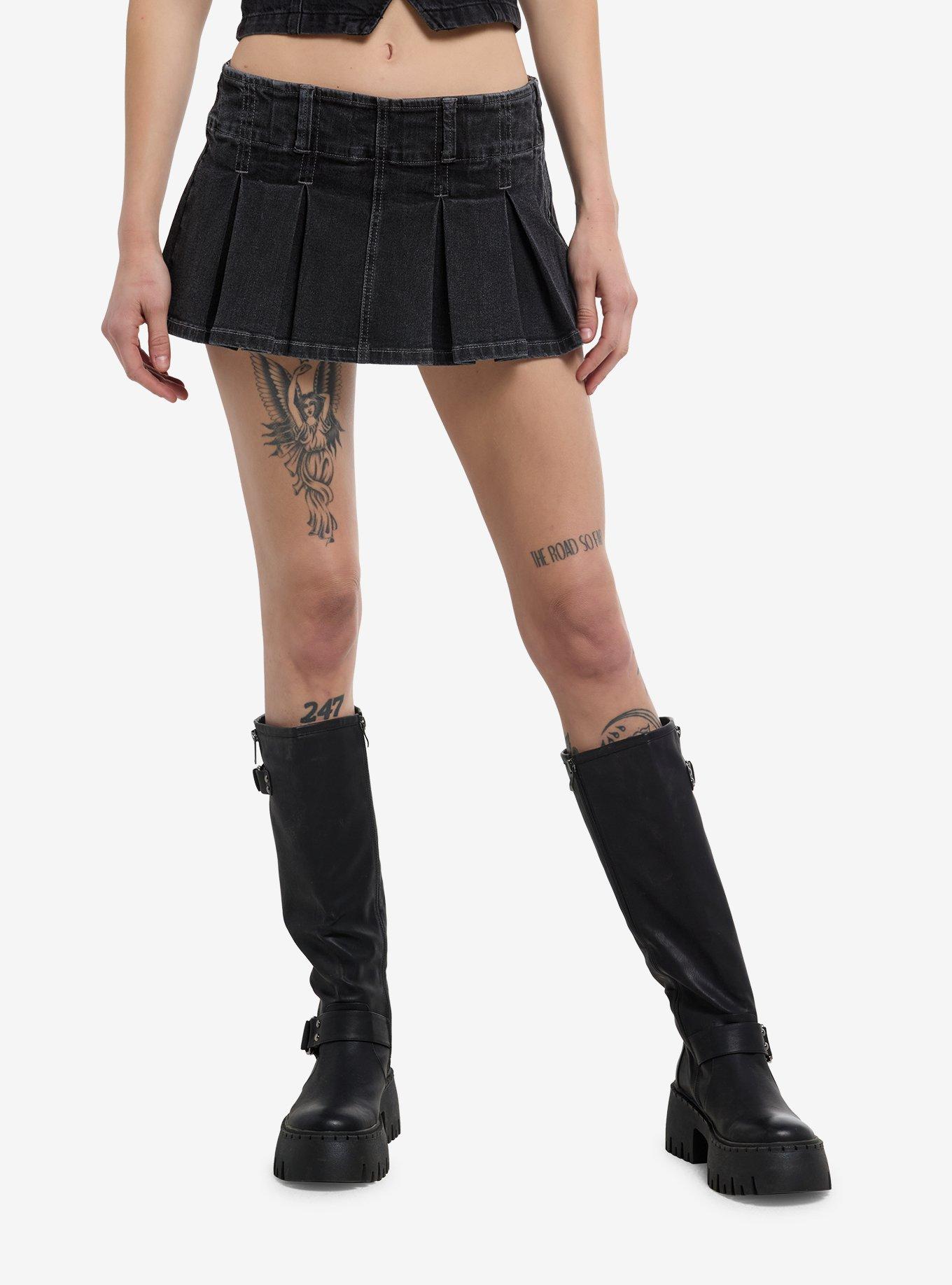 Faded Black Pleated Micro Skort, , hi-res