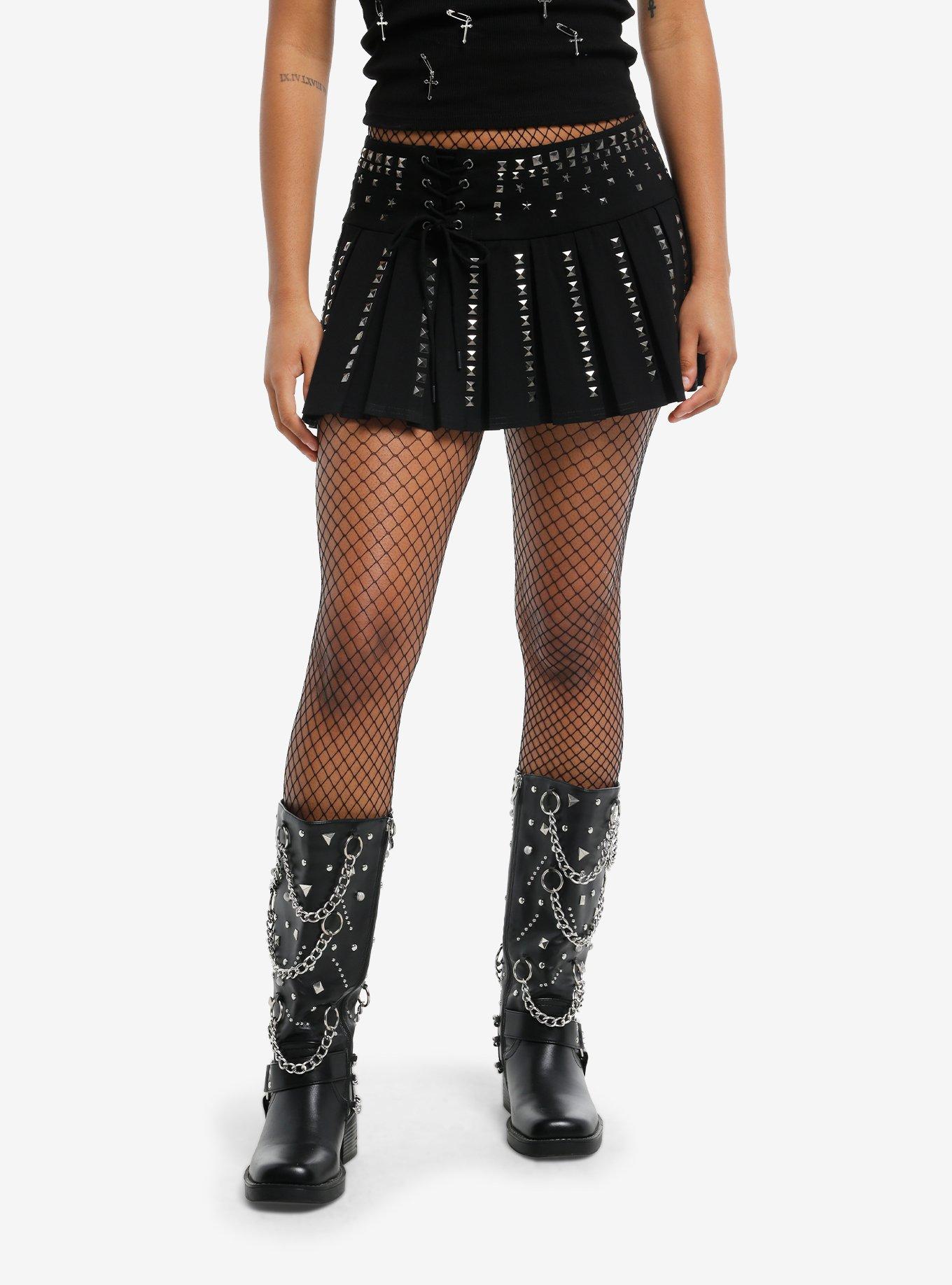 Pyramid Stud Pleated Skort, BLACK, hi-res