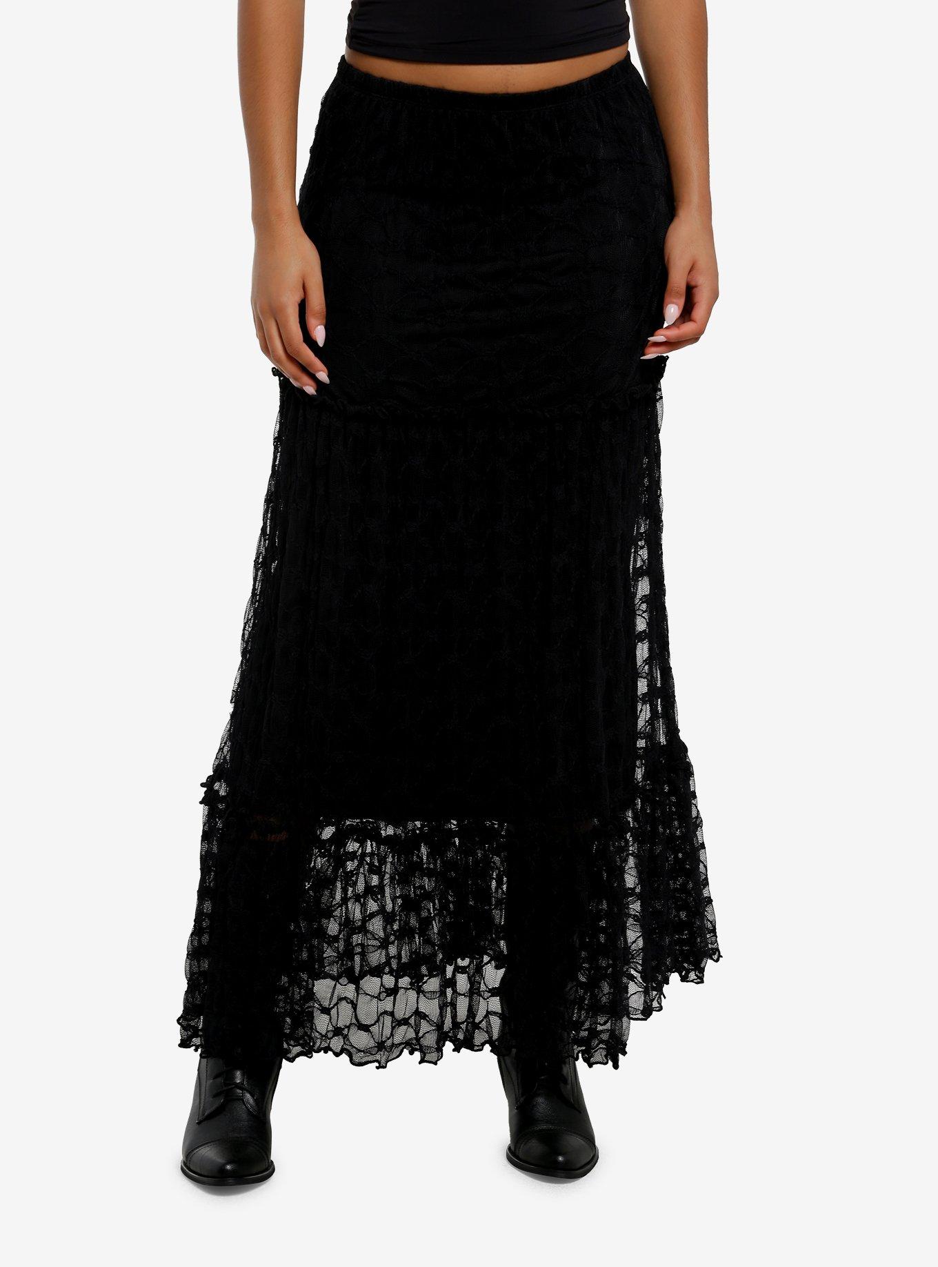 Cosmic Aura Black Lace Midi Skirt, , hi-res