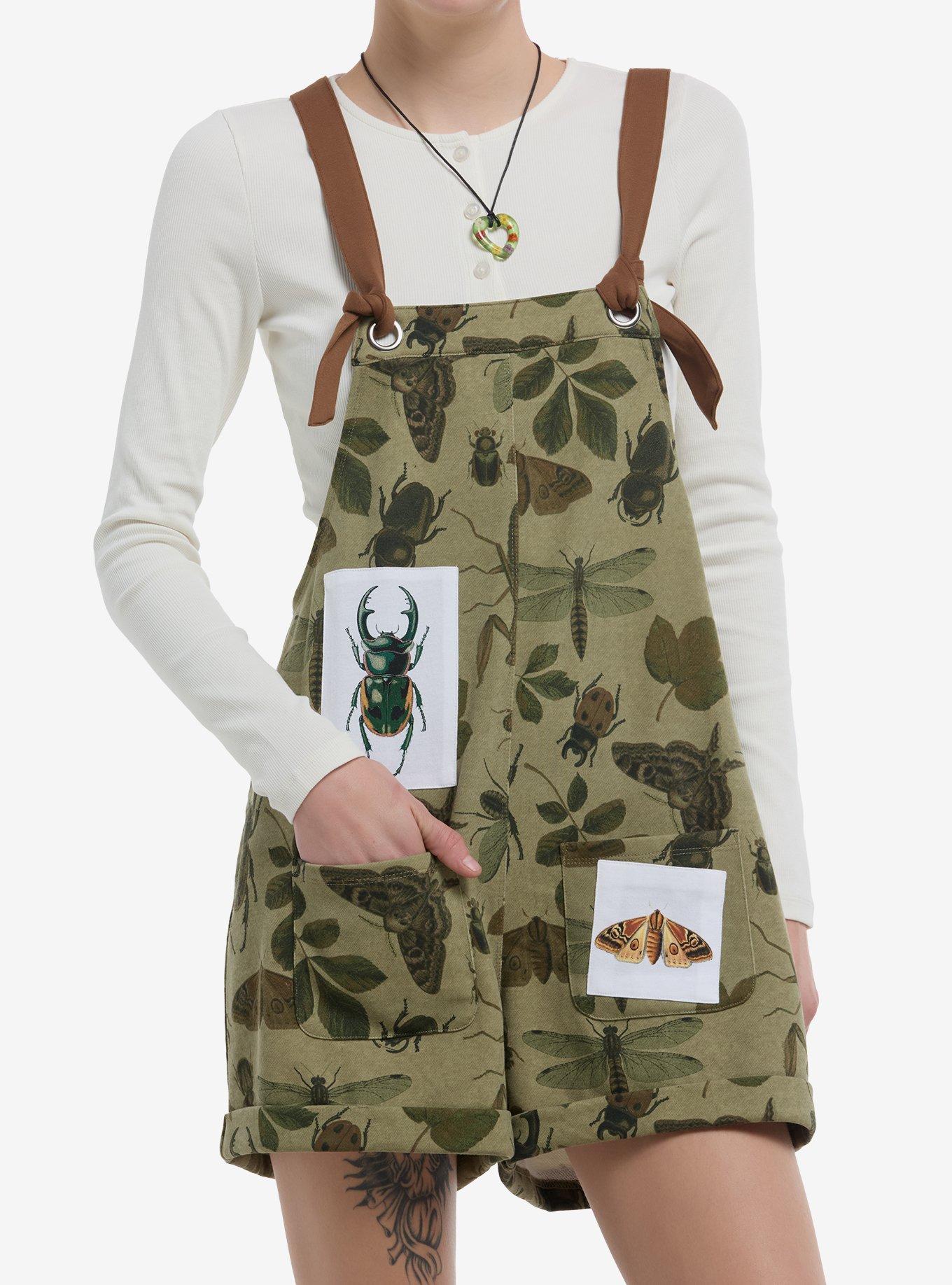 Thorn & Fable Green Insects Shortalls, BROWN, hi-res