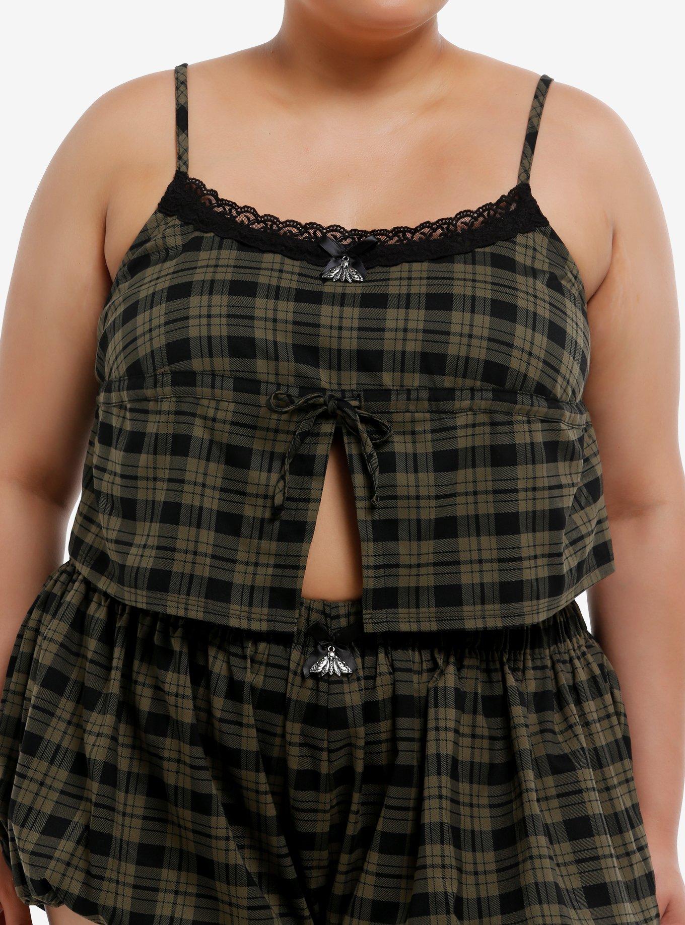 Thorn & Fable Green Plaid Moth Charm Girls Crop Cami Plus Size