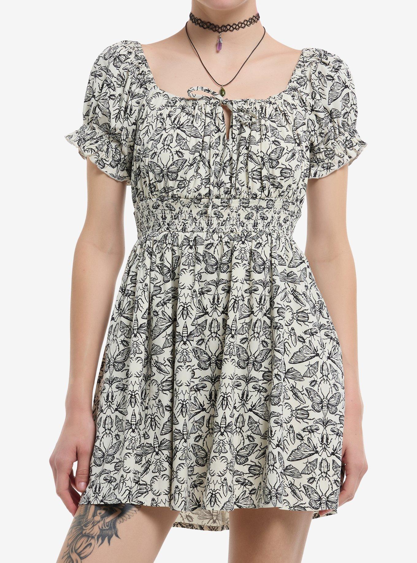 Thorn & Fable Ivory Bug Collage Mini Dress, BLACK, hi-res