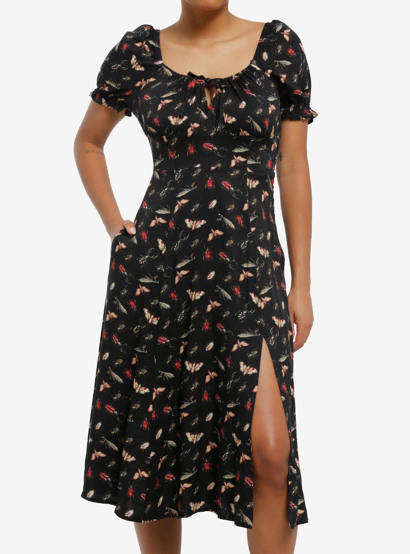 Thorn & Fable Insects Puff Sleeve Midi Dress, , hi-res