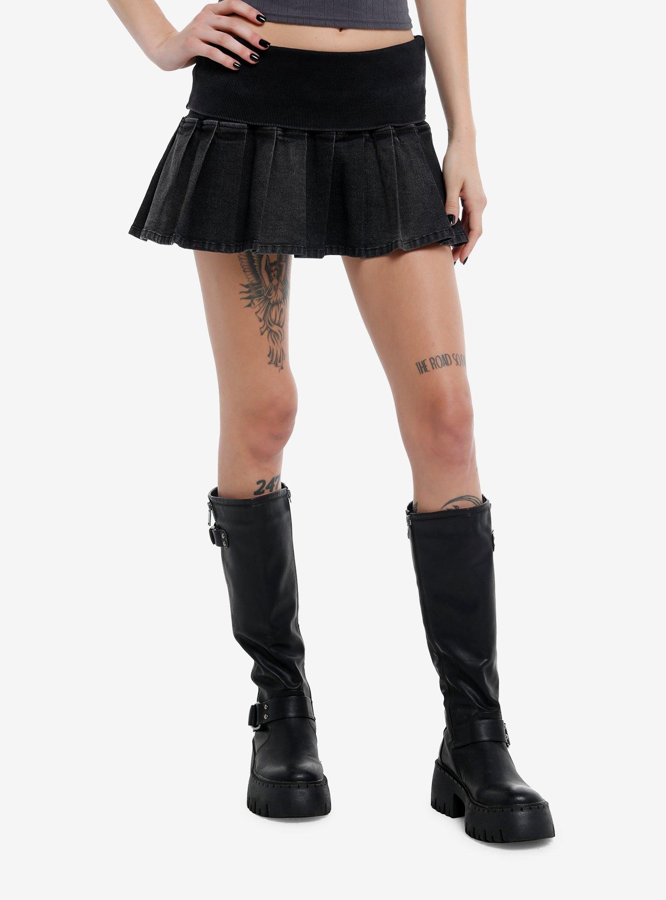 Dark Grey Foldover Low Rise Mini Skirt, GREY, hi-res