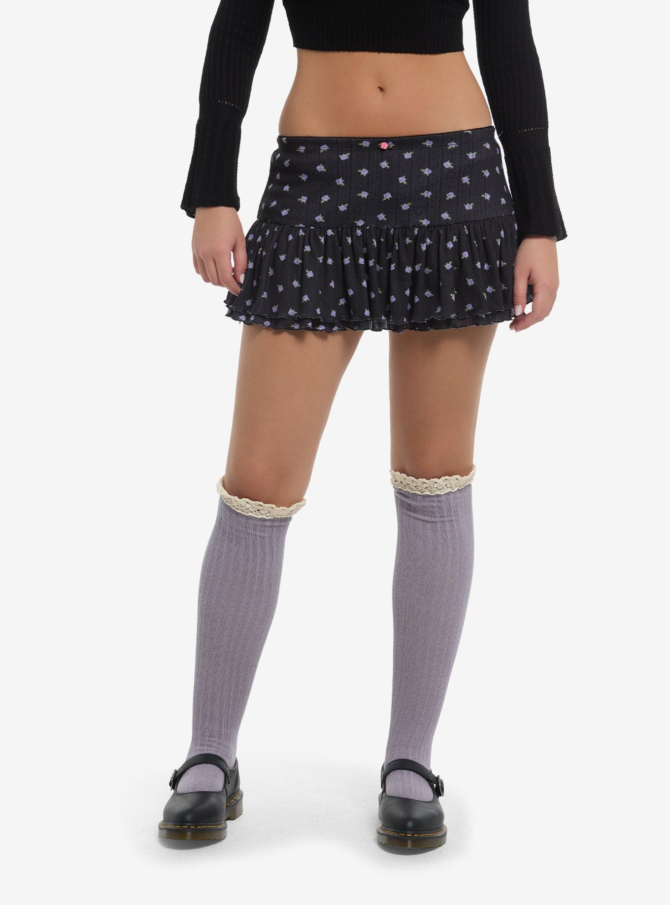 Thorn & Fable Purple & Black Rosette Mini Skirt | Hot Topic