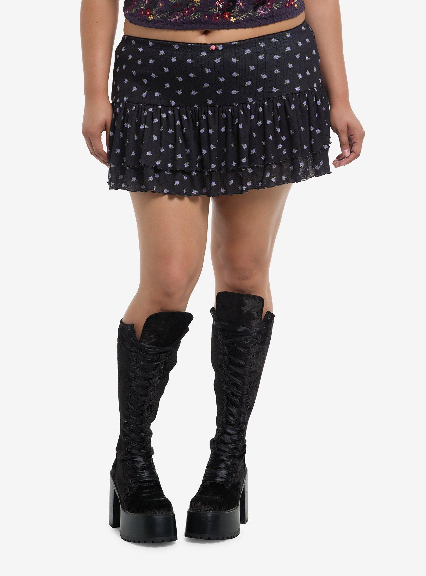 Thorn & Fable Purple & Black Rosette Mini Skirt Plus Size, , hi-res