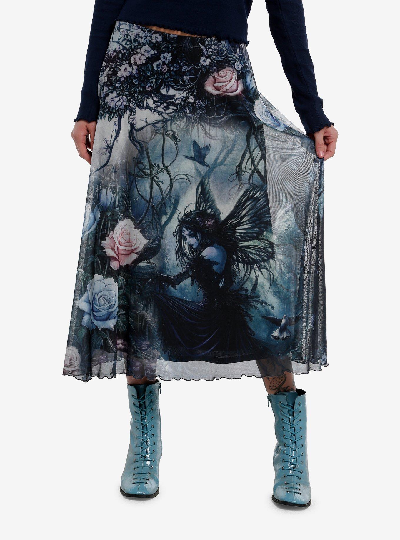 Cosmic Aura Midsummer Forest Fairy Mesh Midi Skirt, , hi-res