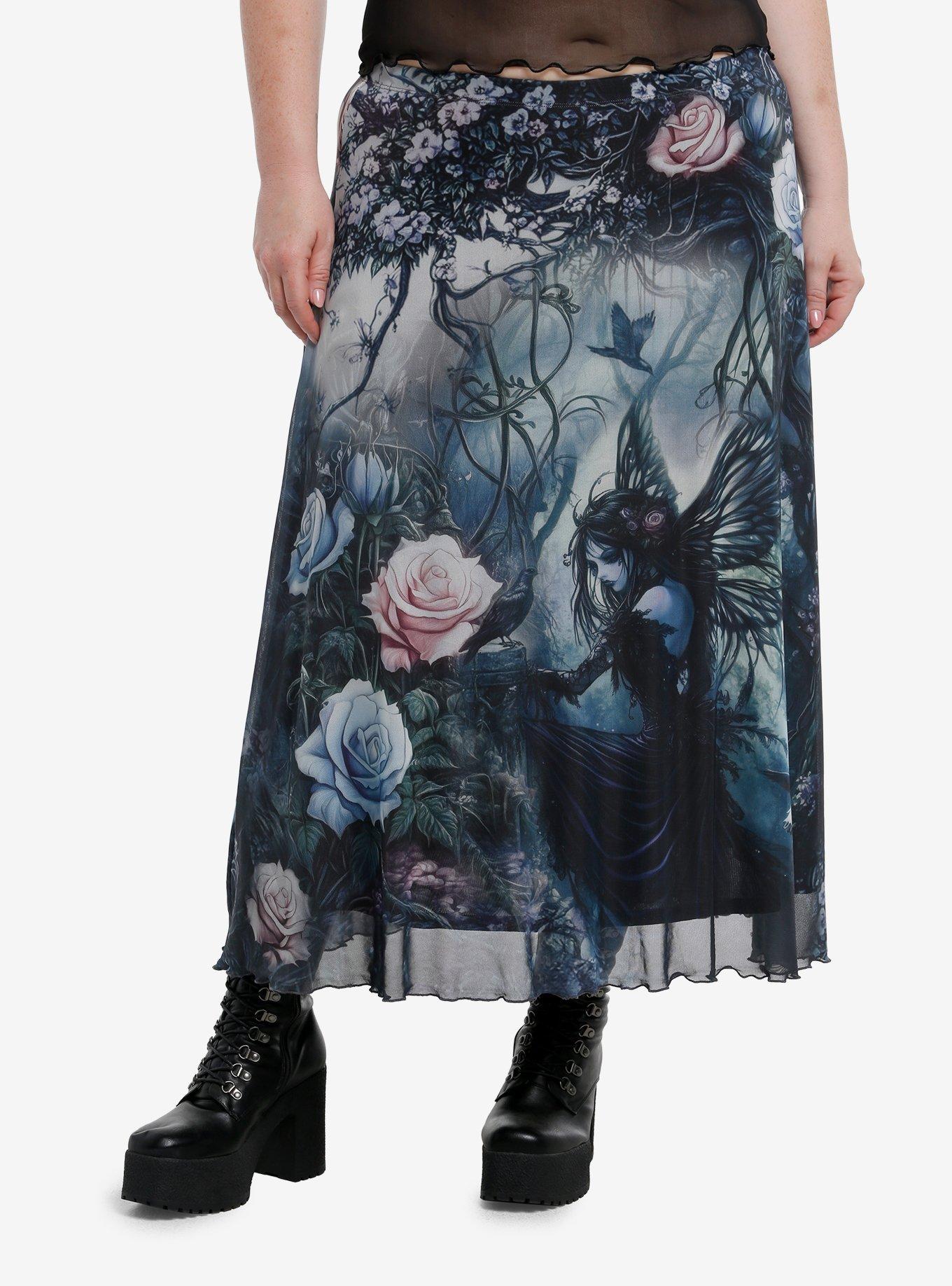 Cosmic Aura Midsummer Forest Fairy Mesh Midi Skirt Plus Size, , hi-res