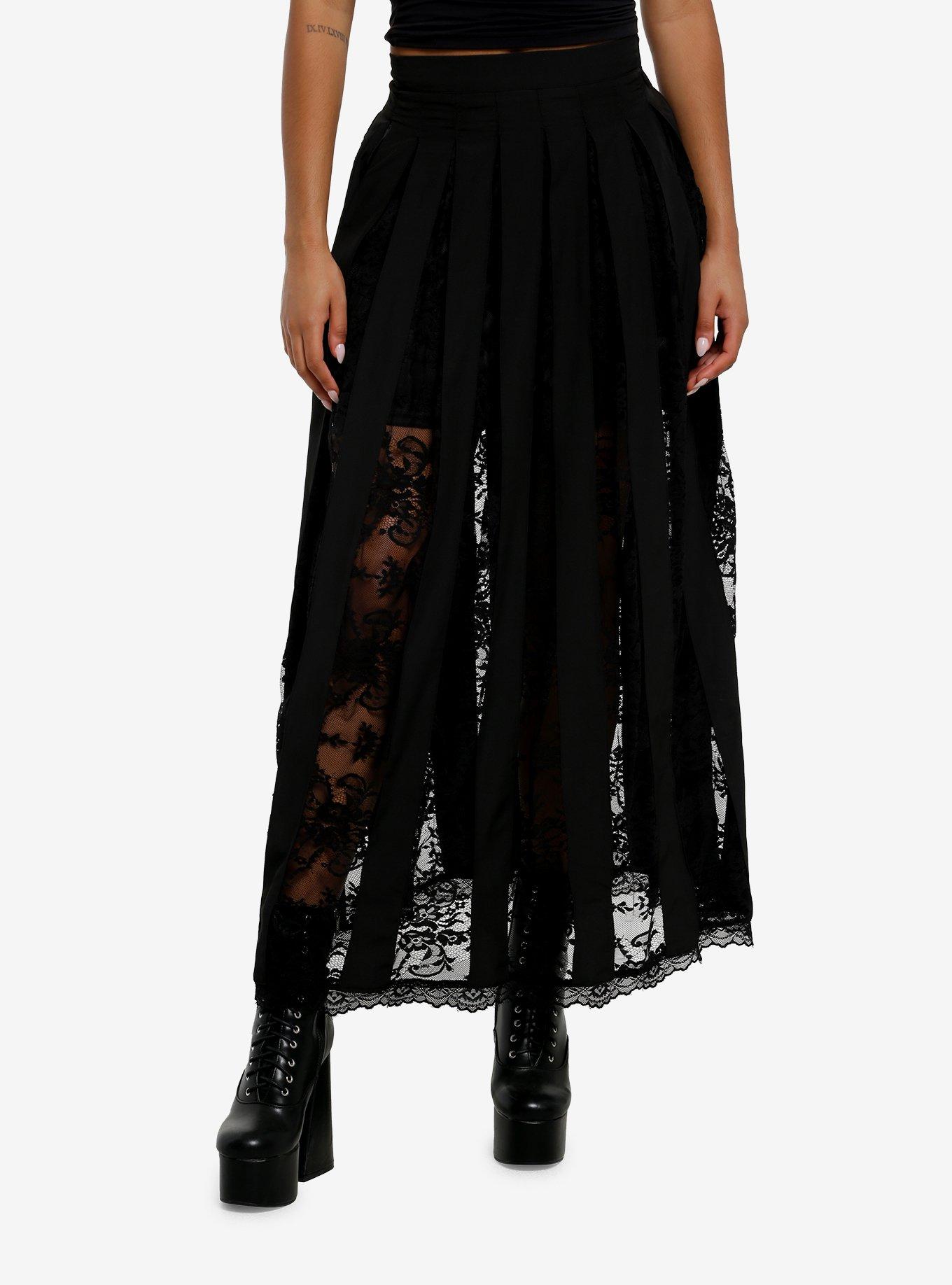 Cosmic Aura Black Lace Panels Midaxi Skirt, , hi-res
