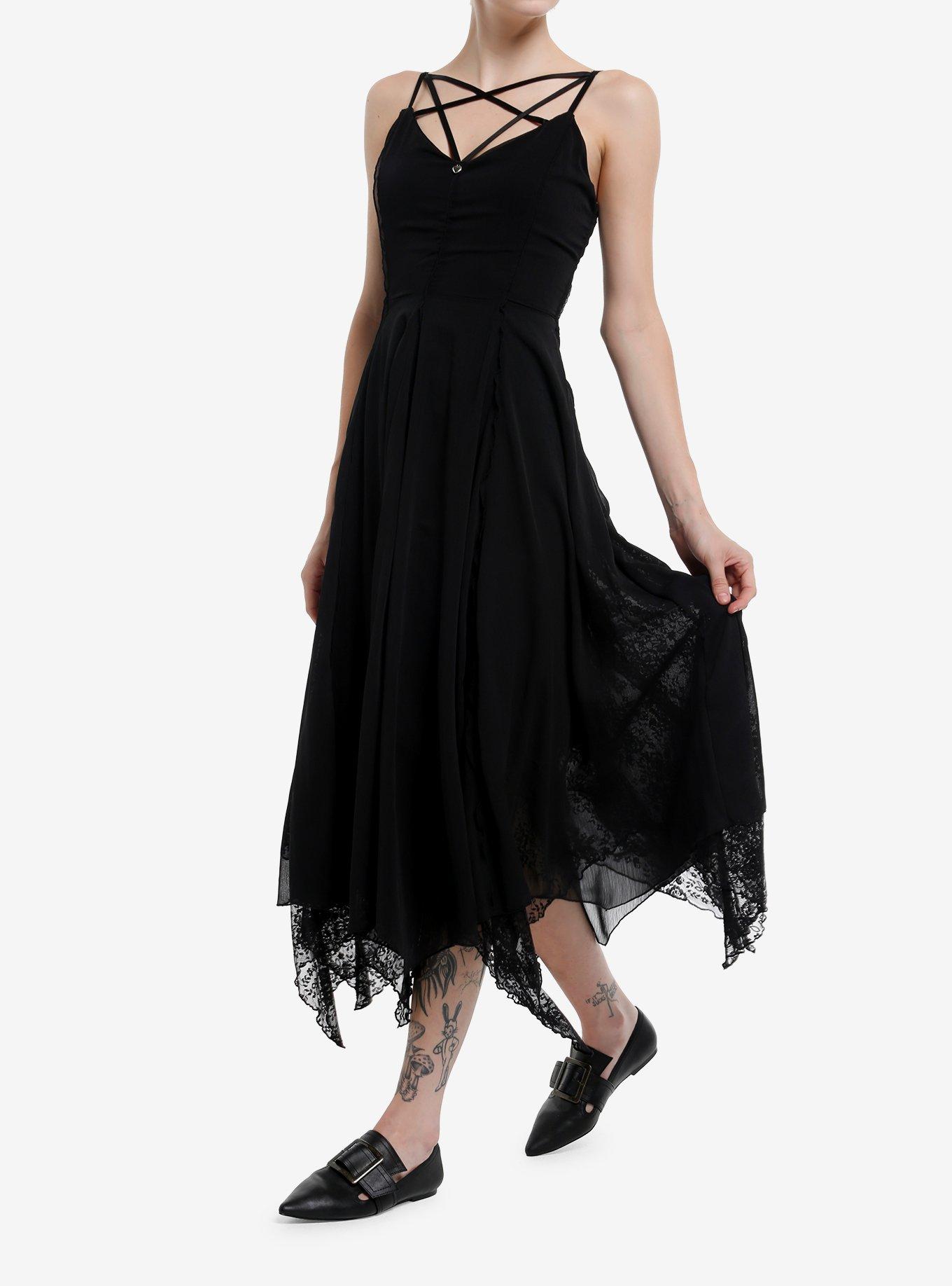 Cosmic Aura Black Strappy Hanky Hem Midaxi Dress, , hi-res