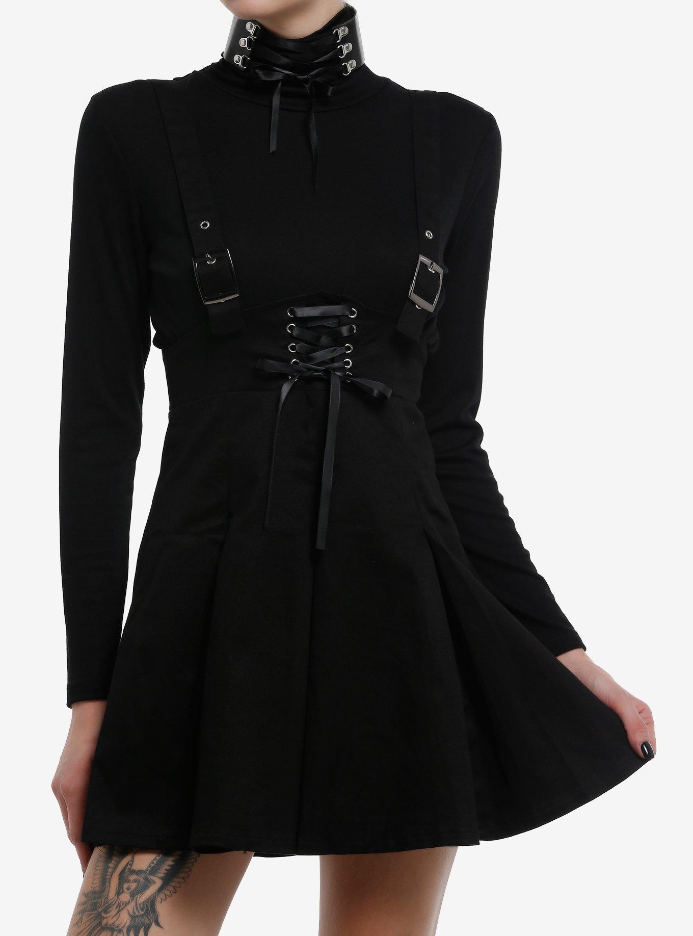 Cosmic Aura Black Lace-Up Buckle Skirtall, , hi-res