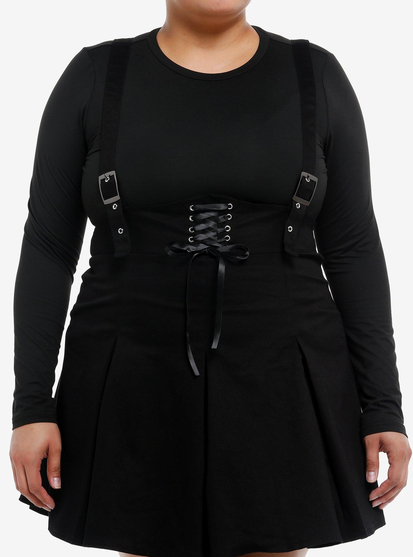 Cosmic Aura Black Lace-Up Buckle Skirtall Plus Size, , hi-res