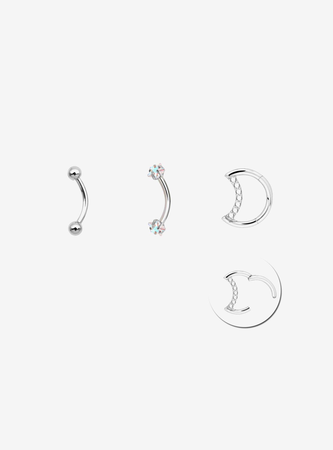 Steel Moon Eyebrow Barbell & Hinged Clicker 3 Pack, , hi-res