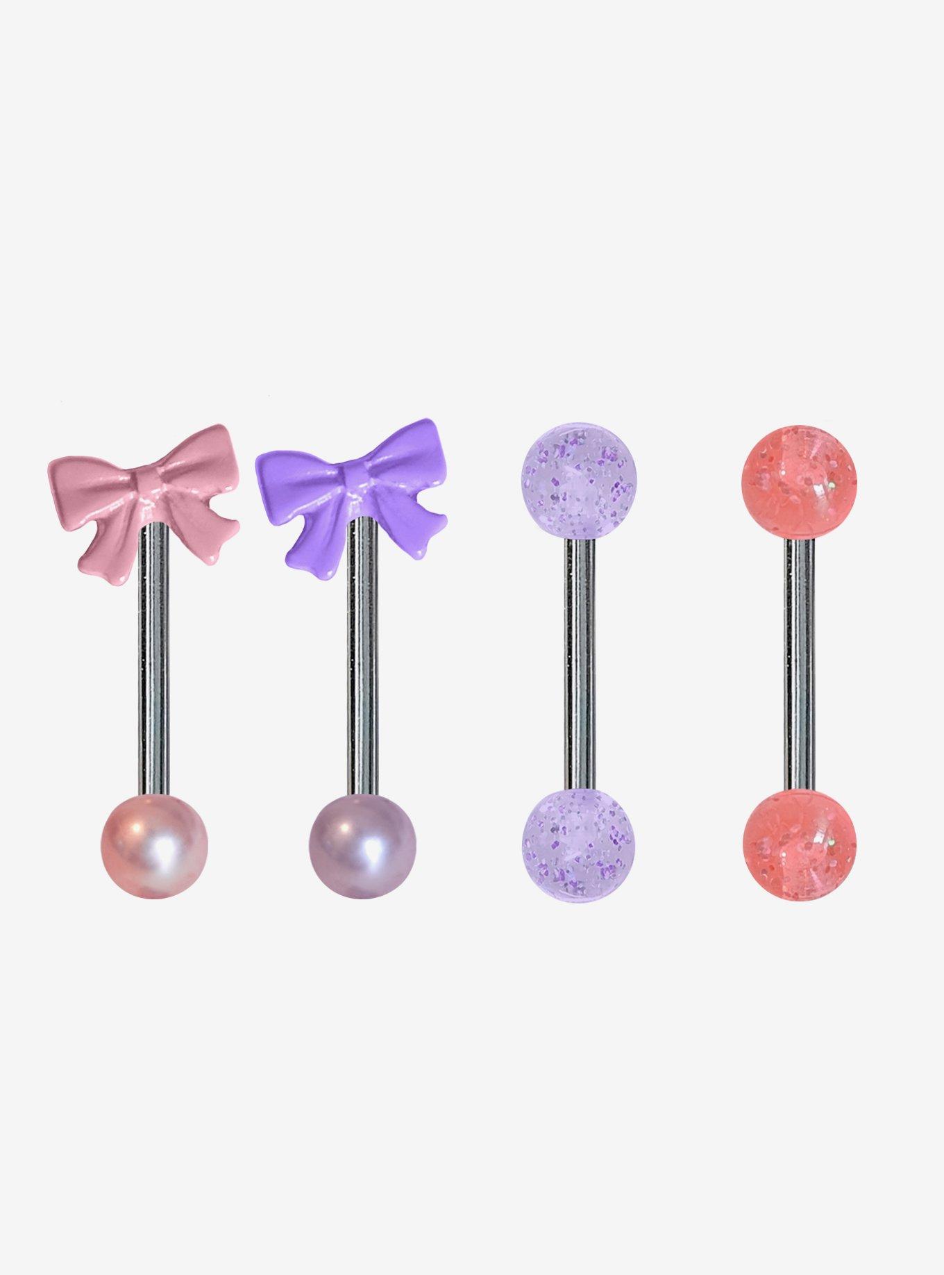 Steel Pink & Purple Box Tongue Barbell 4 Pack, , hi-res