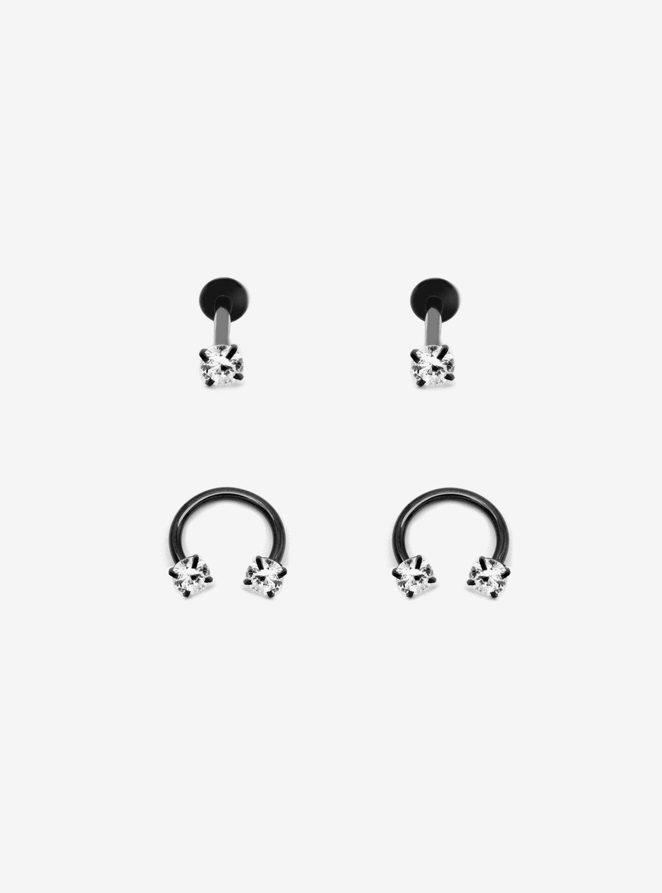 Steel Black & Red Stone Eyebrow Barbell 4 Pack