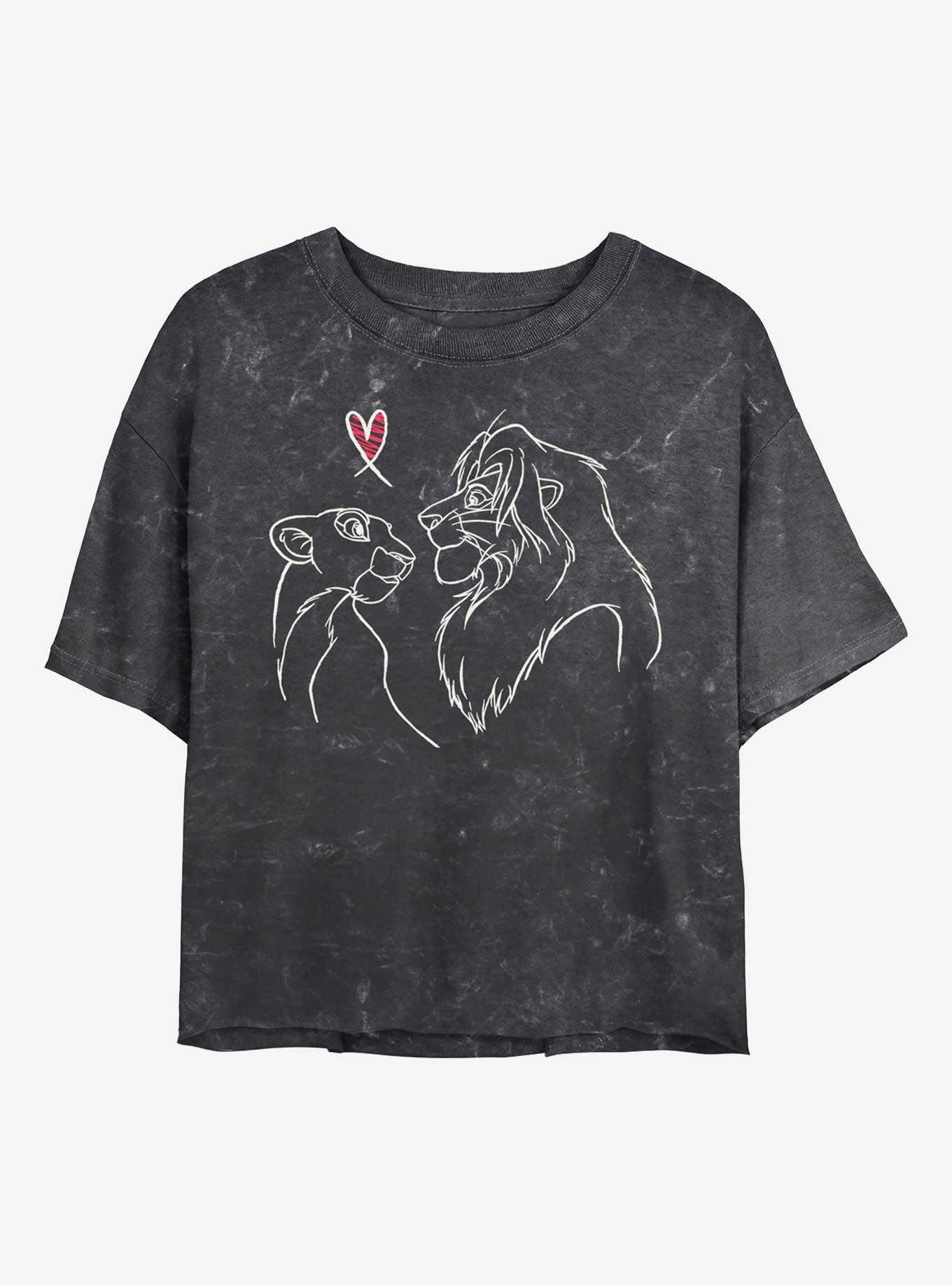 Disney The Lion King Simba And Nala In Love Mineral Wash Womens Crop T-Shirt, BLACK, hi-res