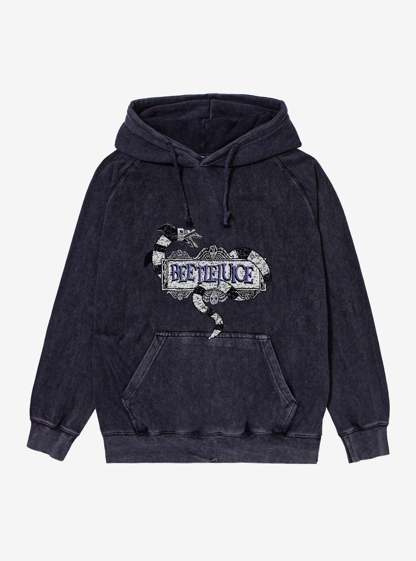 Beetlejuice Sandworm Title Logo Mineral Wash Hoodie,All Products : American Fashion Style Bags On Sale