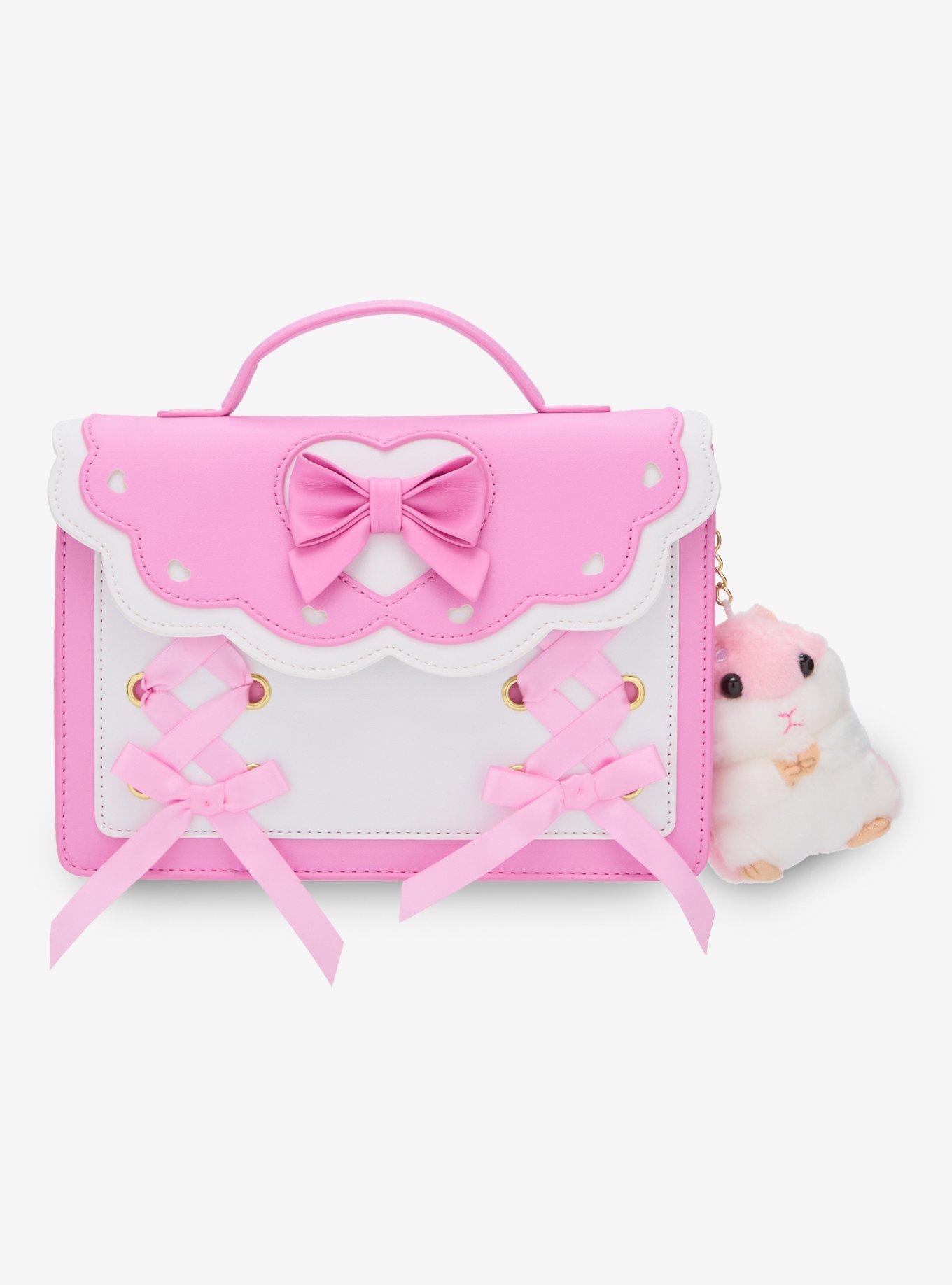 Kawaii Pink Ribbon Lolita Shoulder Bag With Plush Charm, , hi-res