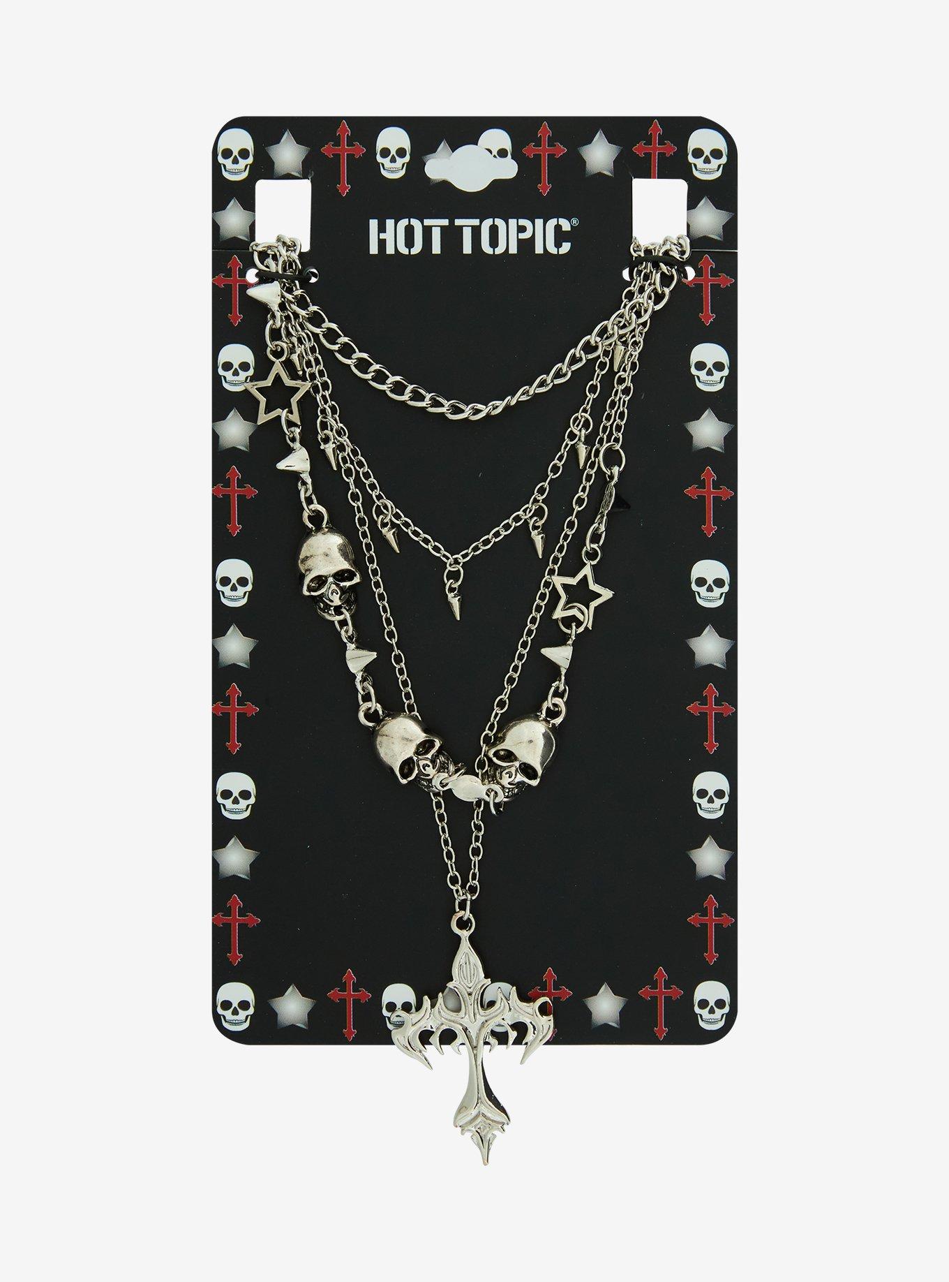 Skull Spike Cross Layered Necklace 